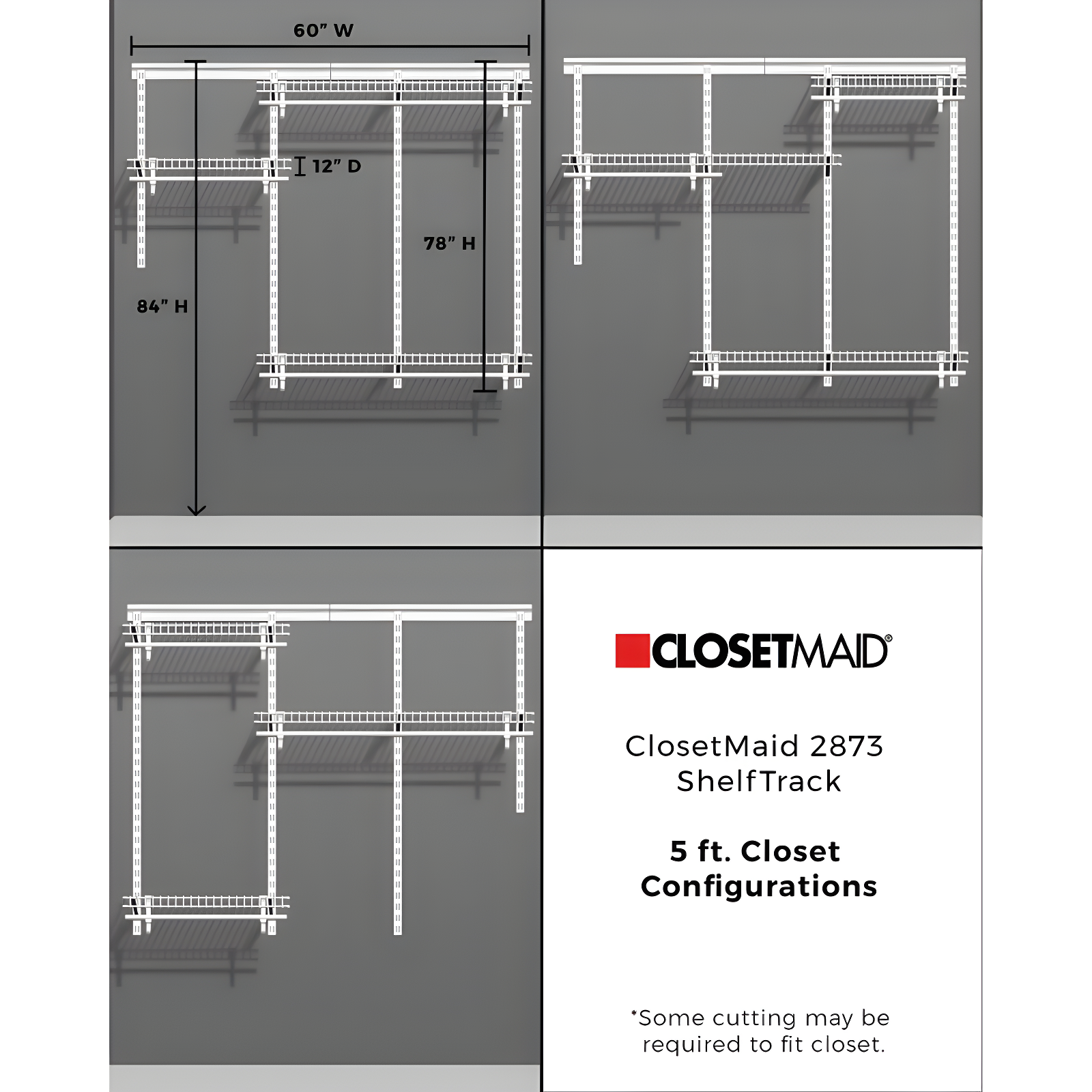 ShelfTrack 48" W - 72" W Closet System Starter Kit