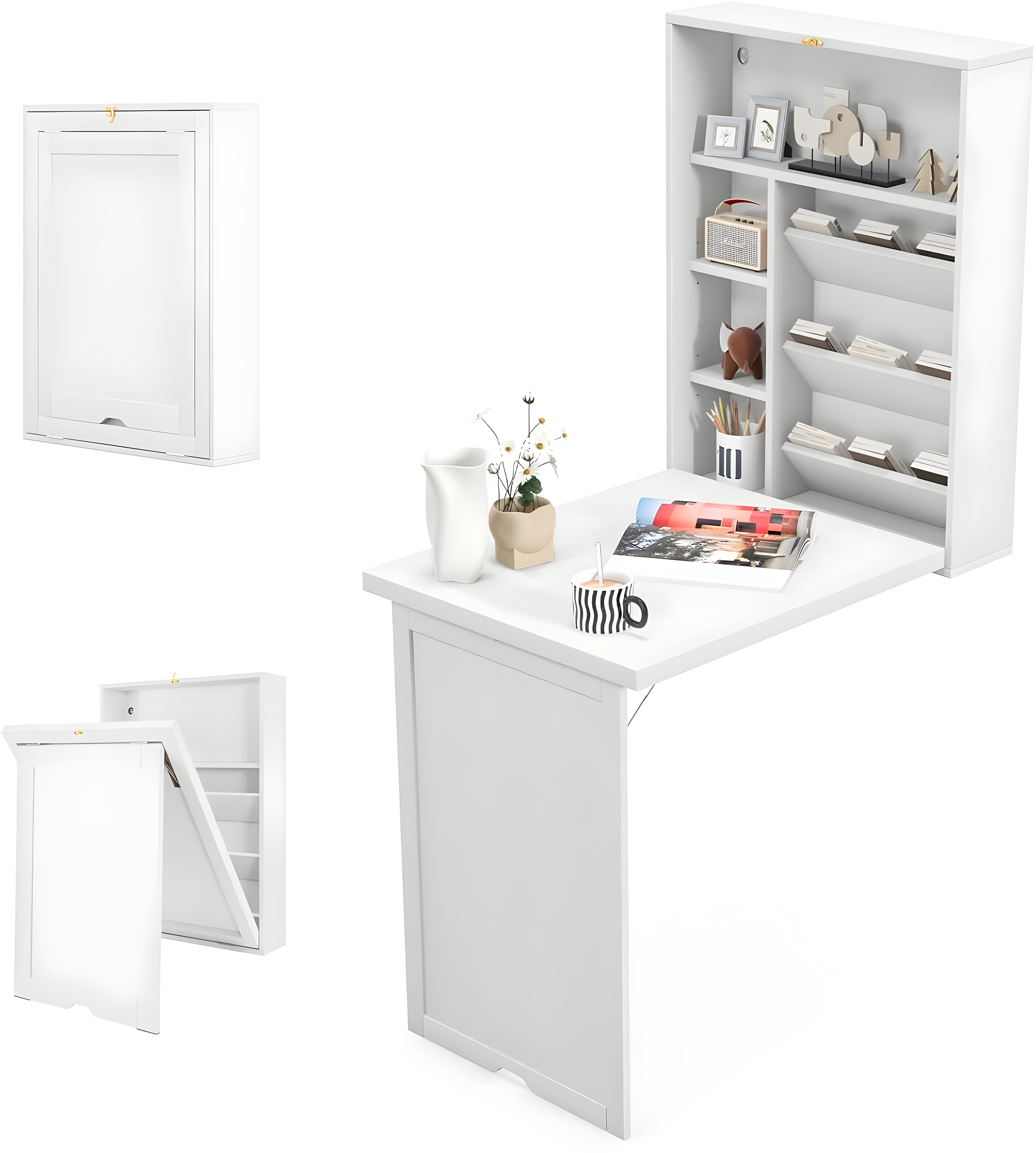 Resenkos Wall Mounted Fold-Out Convertible Floating Desk Space Saver-White
