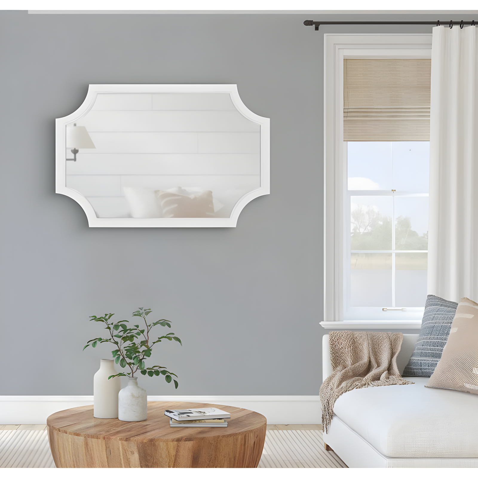 20" x 30" Hogan Scallop Wall Mirror White - Kate & Laurel All Things Decor: Modern MDF Frame, No Assembly Required