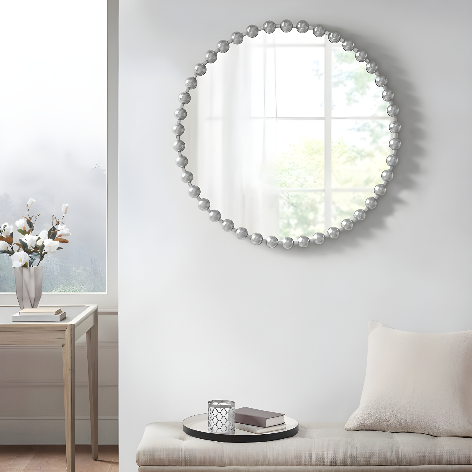 Marlowe Beaded Round Metal Wall Mirror