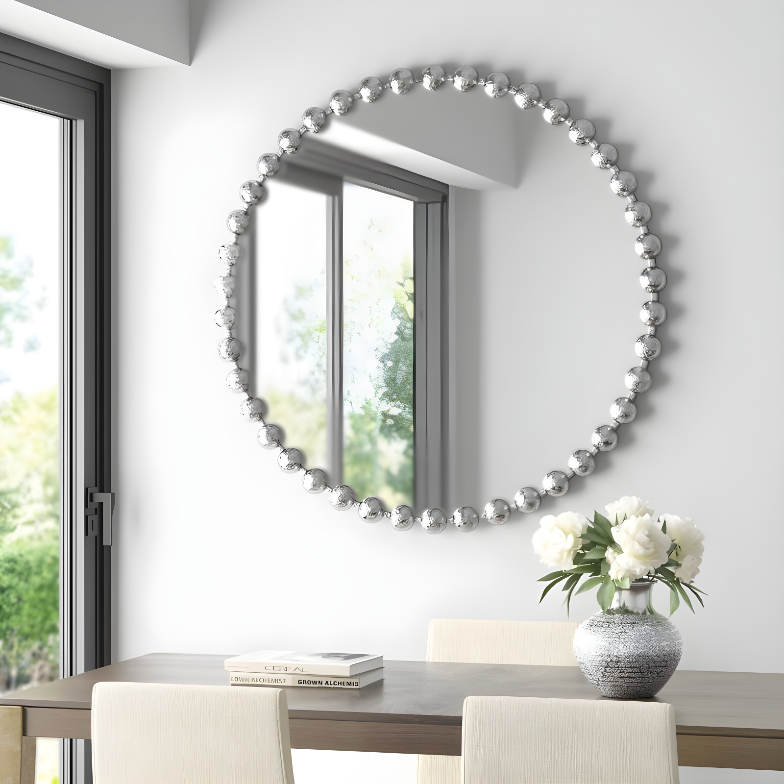 Marlowe Beaded Round Metal Wall Mirror