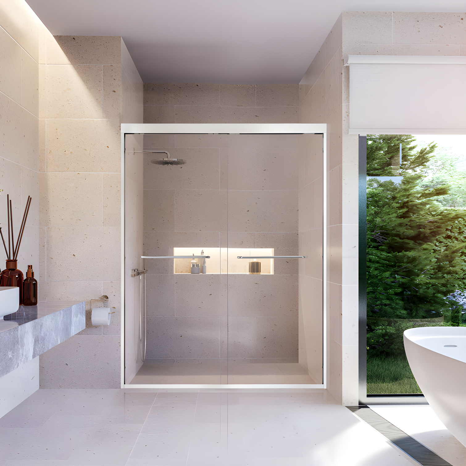 Ennis 60" W x 76" H By Pass Framed Shower Door with Clear Glass
