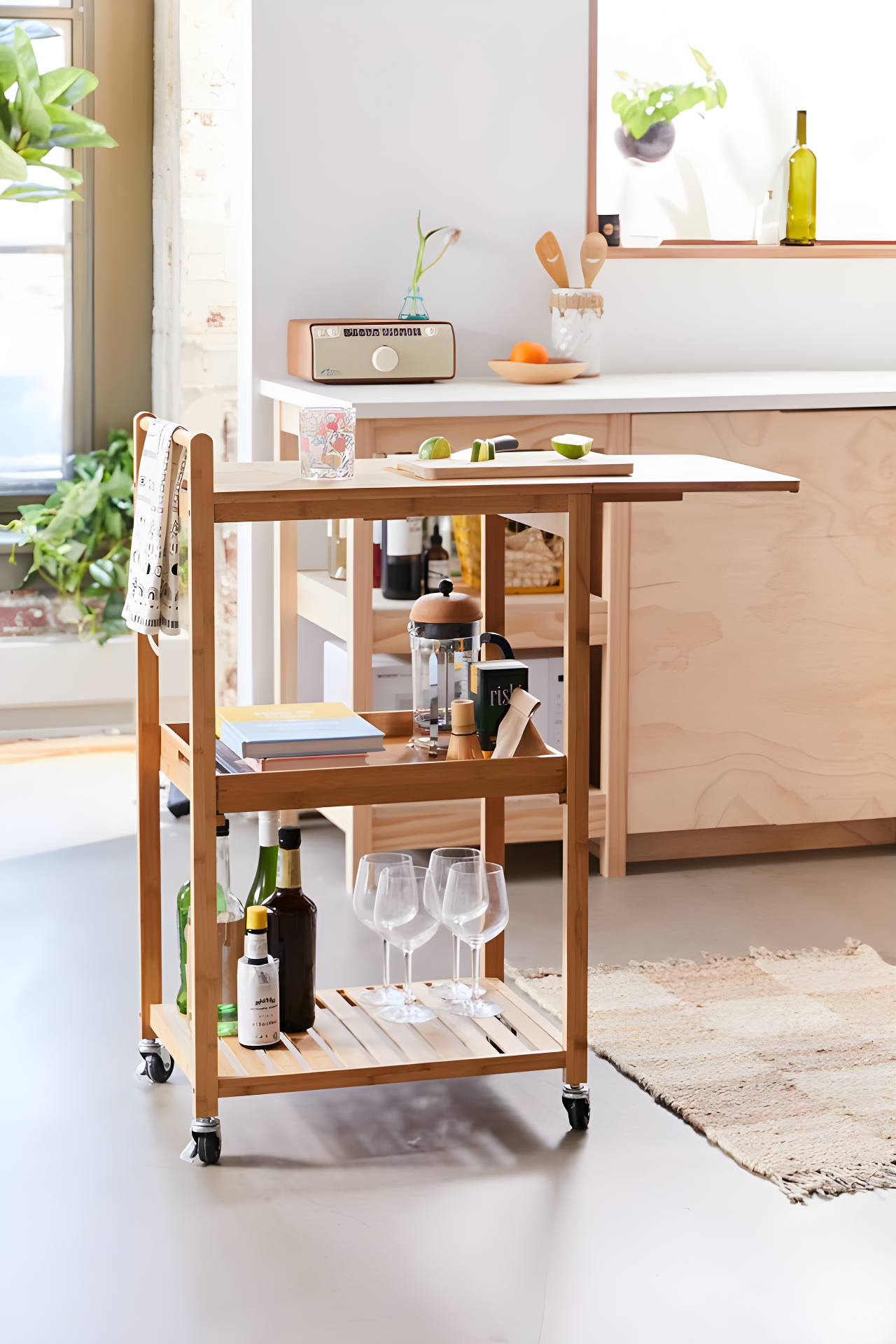Bamboo Rolling Kitchen Cart