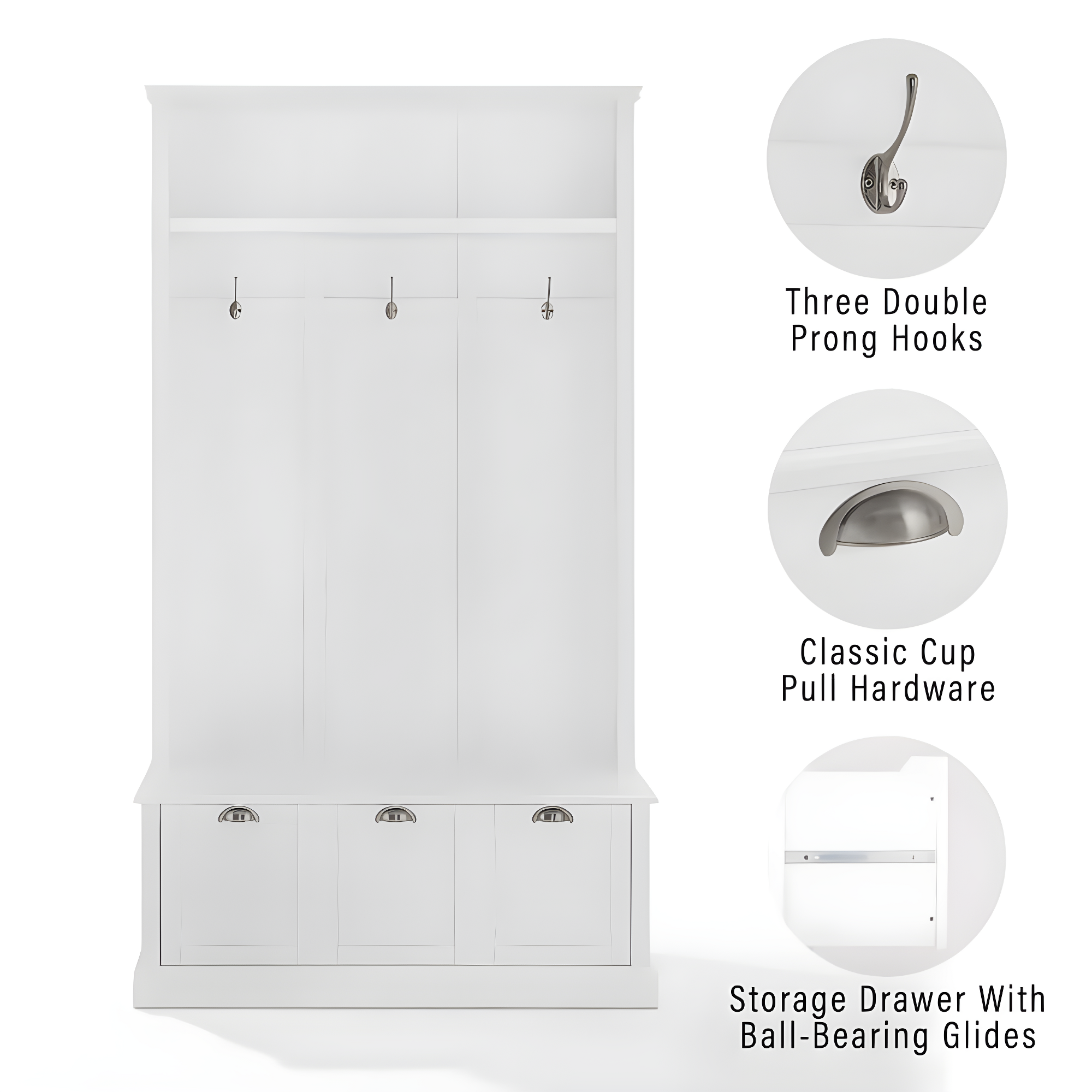 Ellison Hall Tree White - Crosley: Organizer Bench with Hooks & Storage Drawer