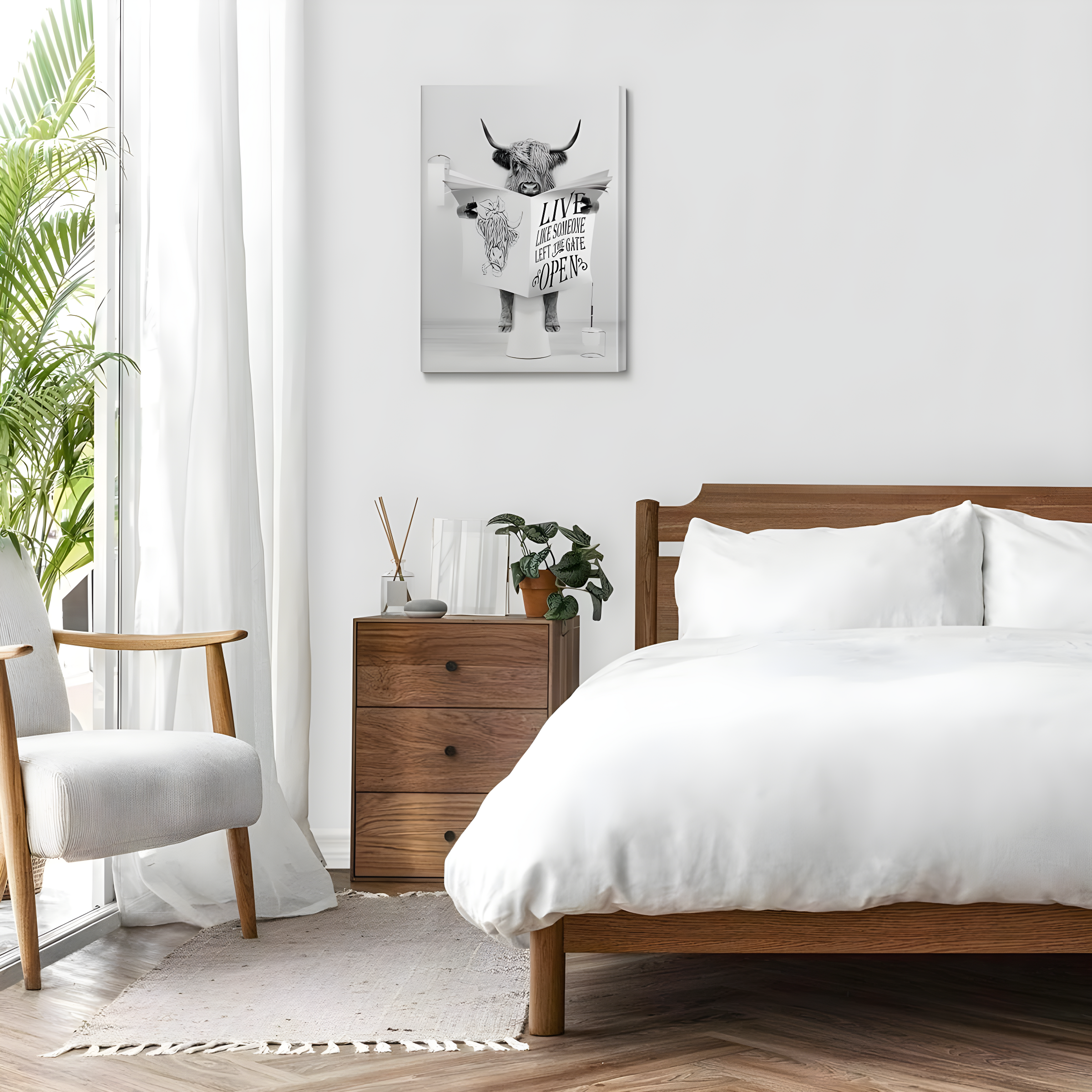 Modern Black Framed Highland Cow Wall Art Minimalist Bathroom Wall Decor Cute Funny Animals Artwork Canvas Prints Ready to Hang for Guest Bathroom, Hotel, Condo, Kids Bathroom, 12”x16”