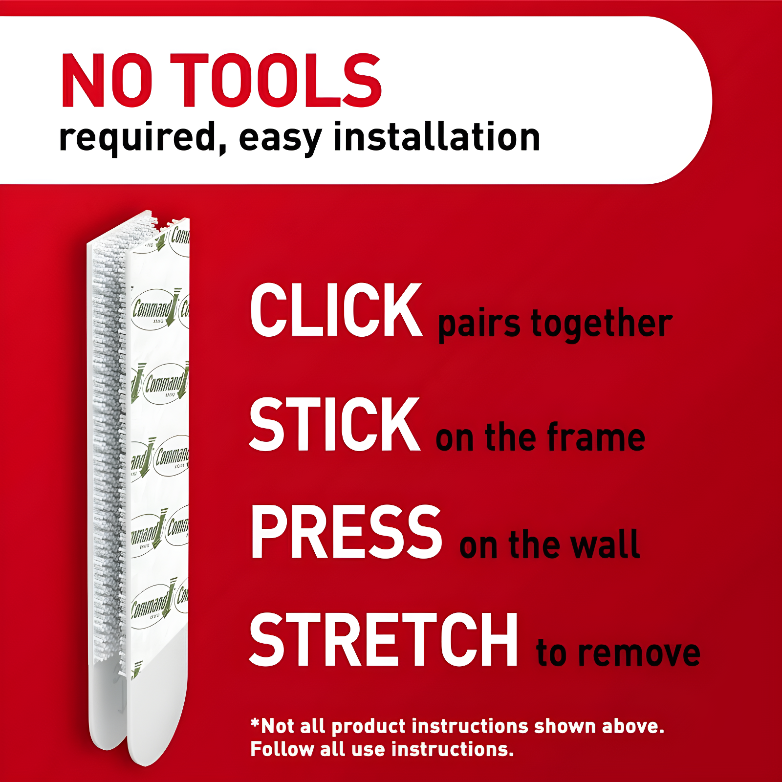 Command Large Picture Hanging Strips Black: Heavy Duty Adhesive, 3.649" Length, 0.751" Width, Plastic