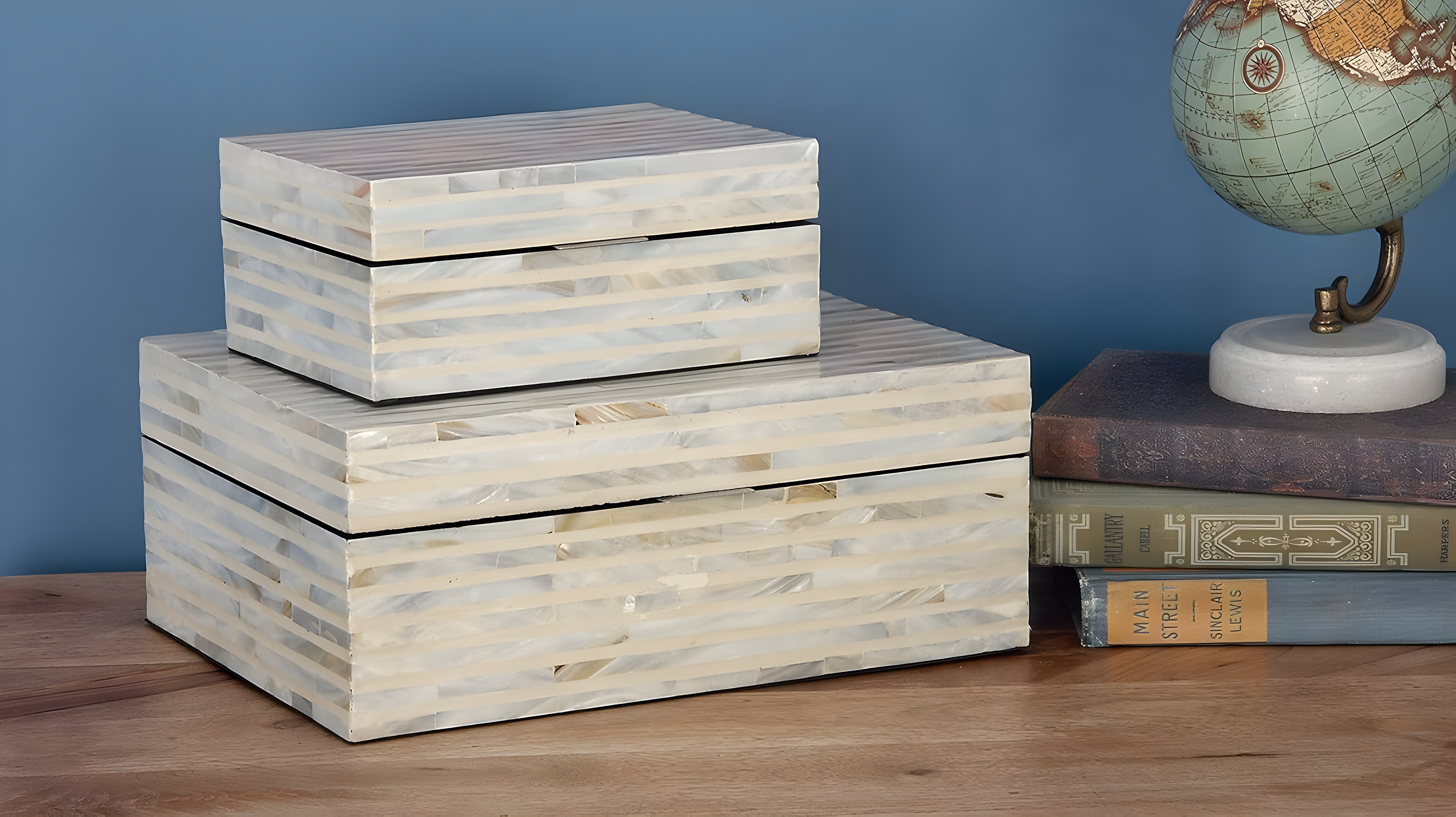 Set of 2 Shell Mosaic Patterned Wood Box White - Olivia & May