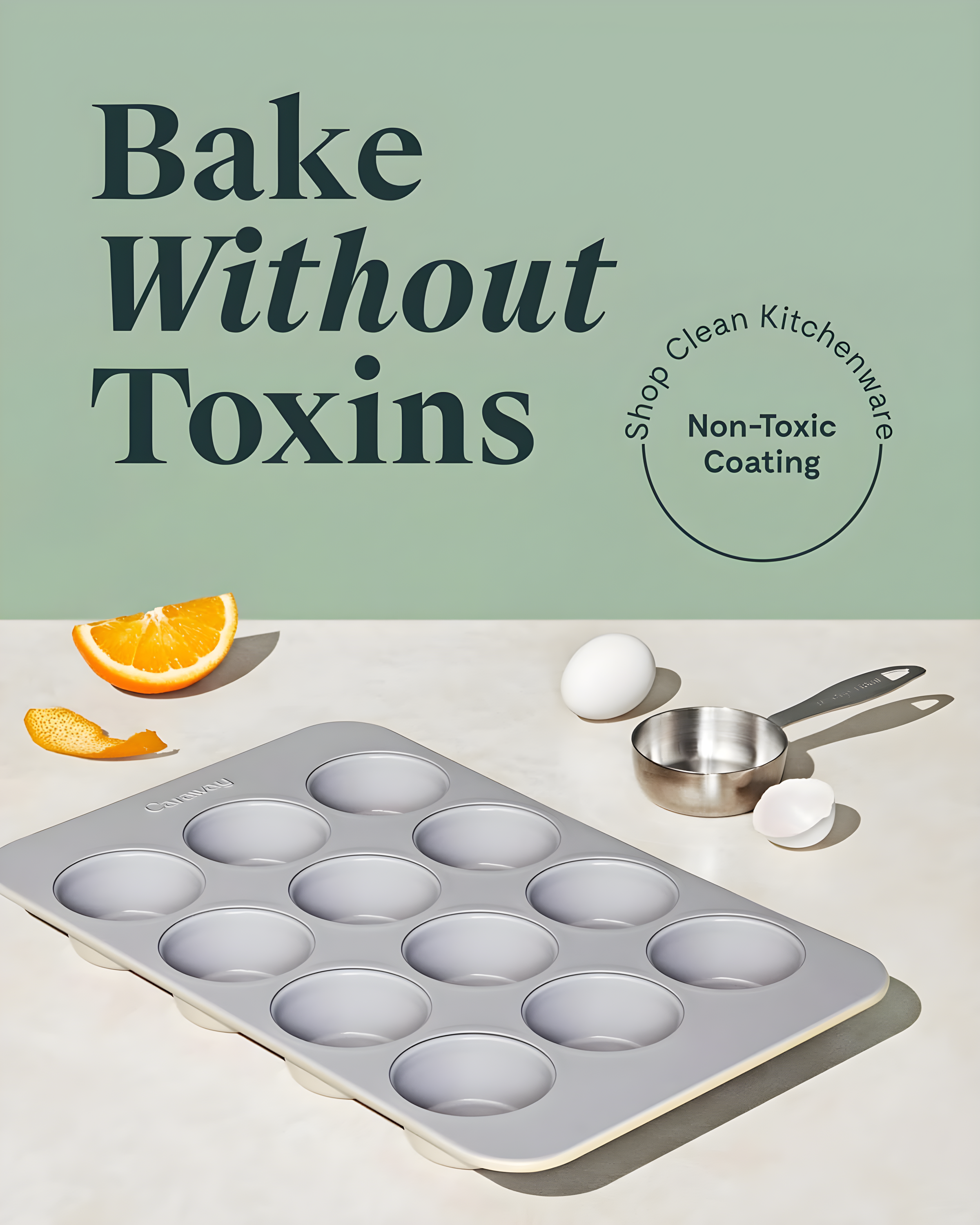 Caraway Home 10.04" Nonstick Ceramic Muffin Pan Slate: Aluminized Steel Cupcake Tin, Hand Wash, 1-Year Warranty
