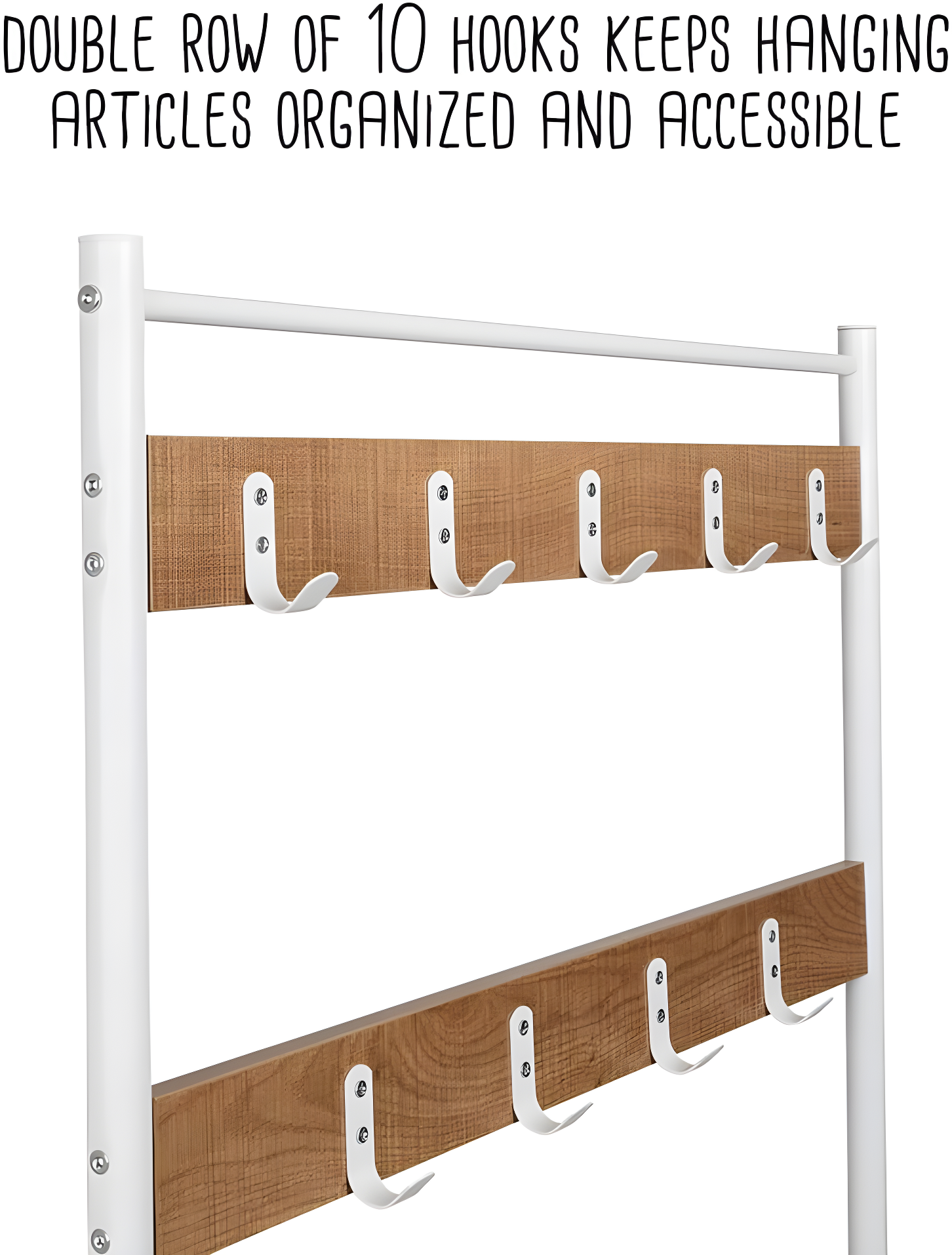 Honey-Can-Do Steel and MDF Freestanding Entryway Hall Tree with 9 Hooks and Shoe Storage Bench, White/Natural