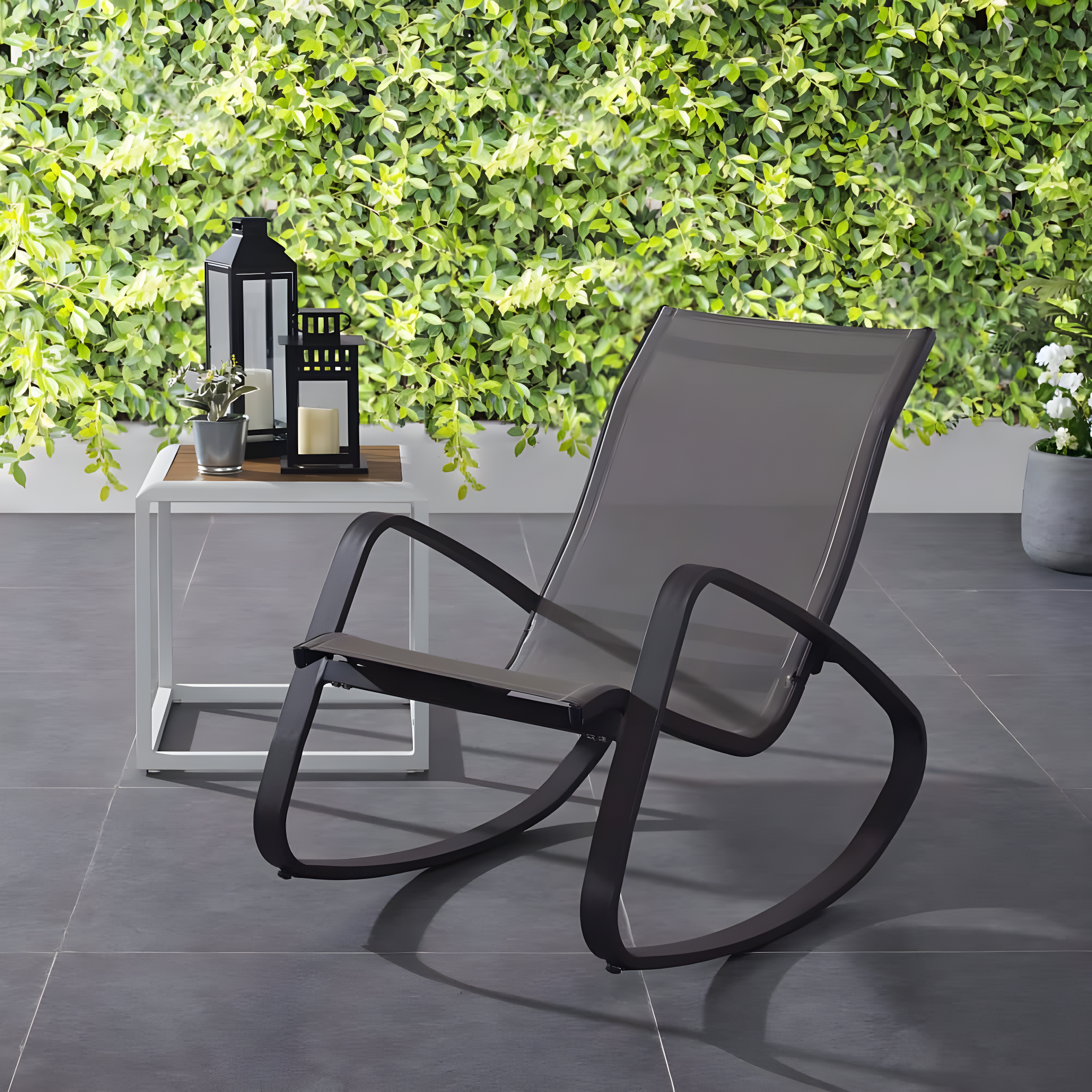 Modway Traveler Mesh Fabric & Aluminum Patio Rocker in Black