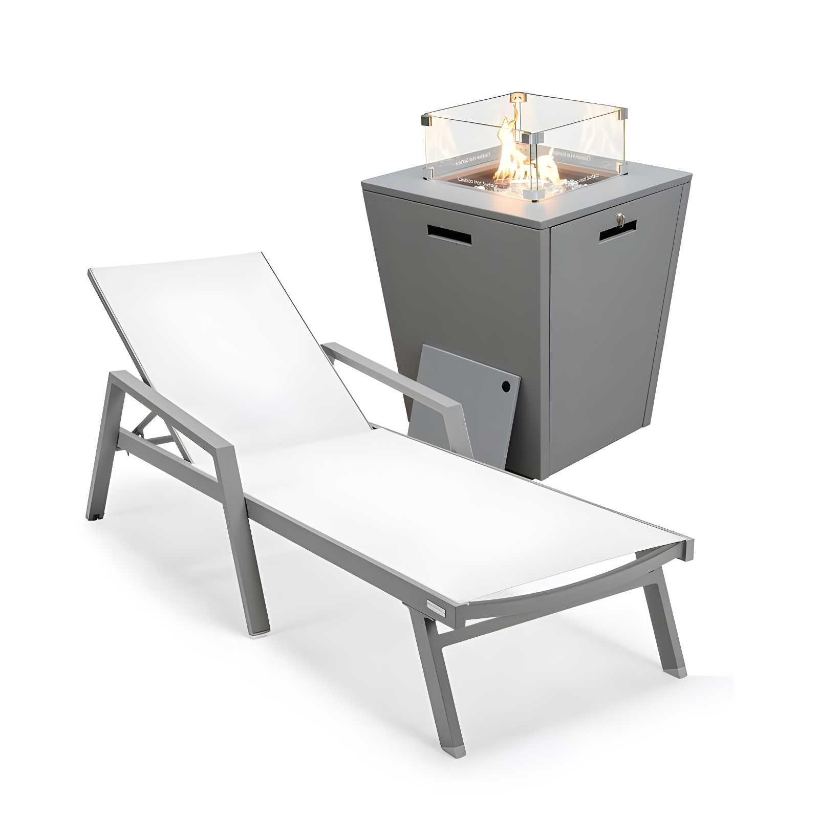 LeisureMod Outdoor Powder Coated Aluminum Chaise Lounge Set with Table (Set of 2)