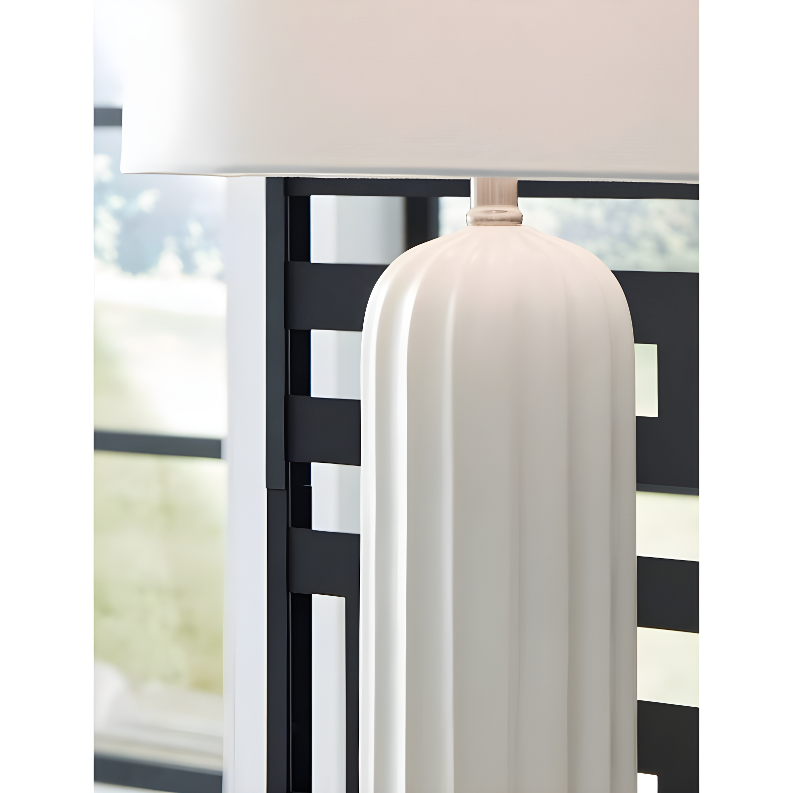 Signature Design by Ashley (Set of 2) Clarkland Table Lamps White: Contemporary Ceramic, Drum Shade, 3-Way Switch