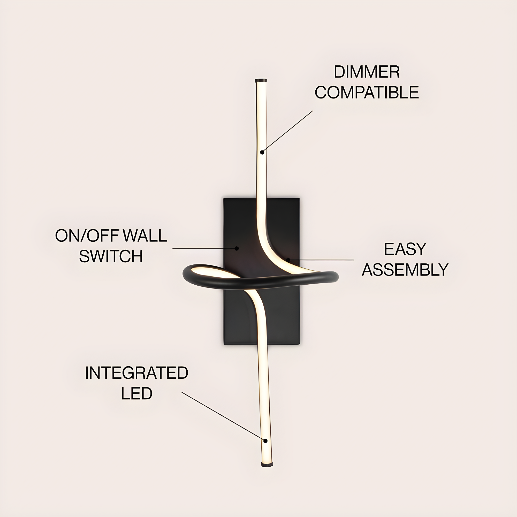 Sketch 9" Minimalist Metal Integrated LED Vanity Light Sconce, Black