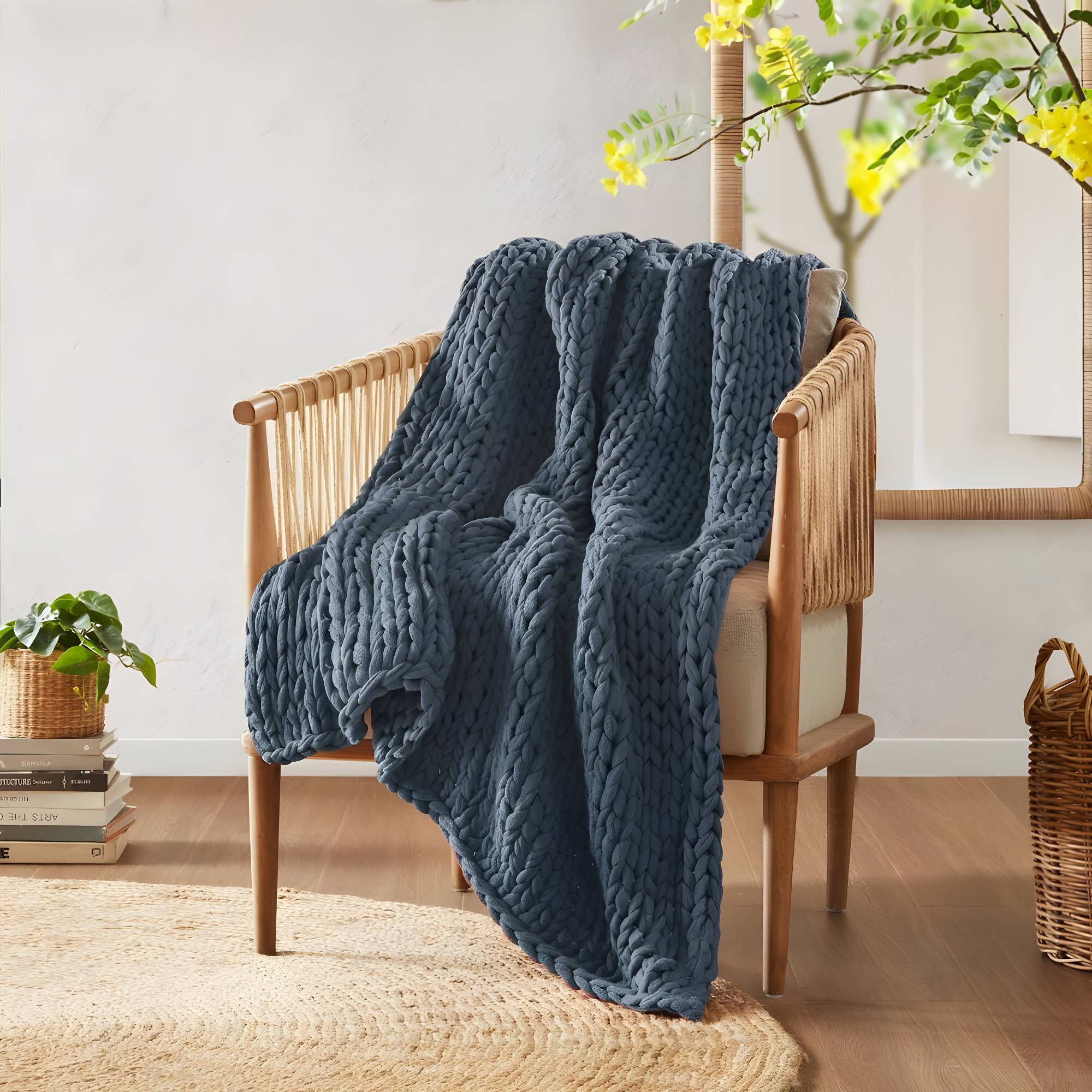 50"x60" Chunky Double Knit Handmade Throw Blanket Indigo - Madison Park