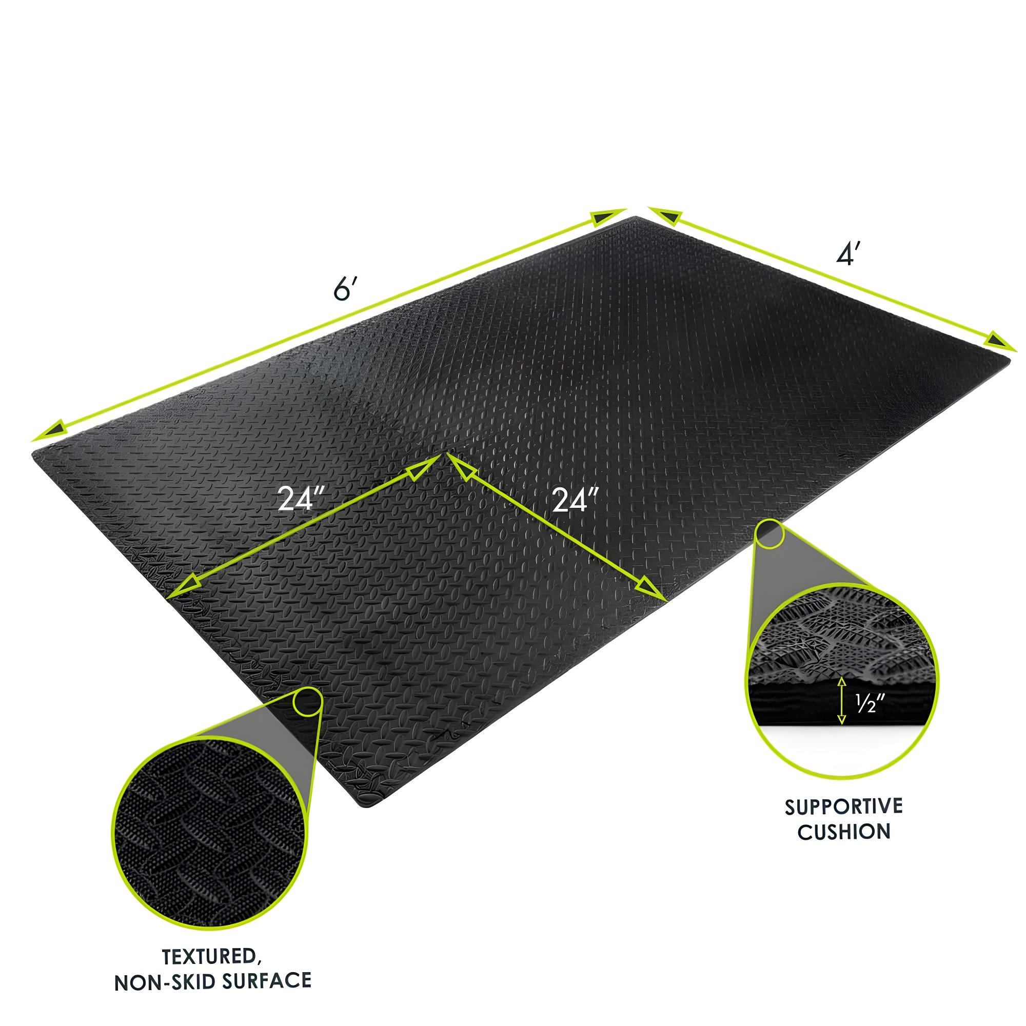 Exercise Puzzle Mat 1/2-in, Black, 24 Sq Ft - 6 Tiles