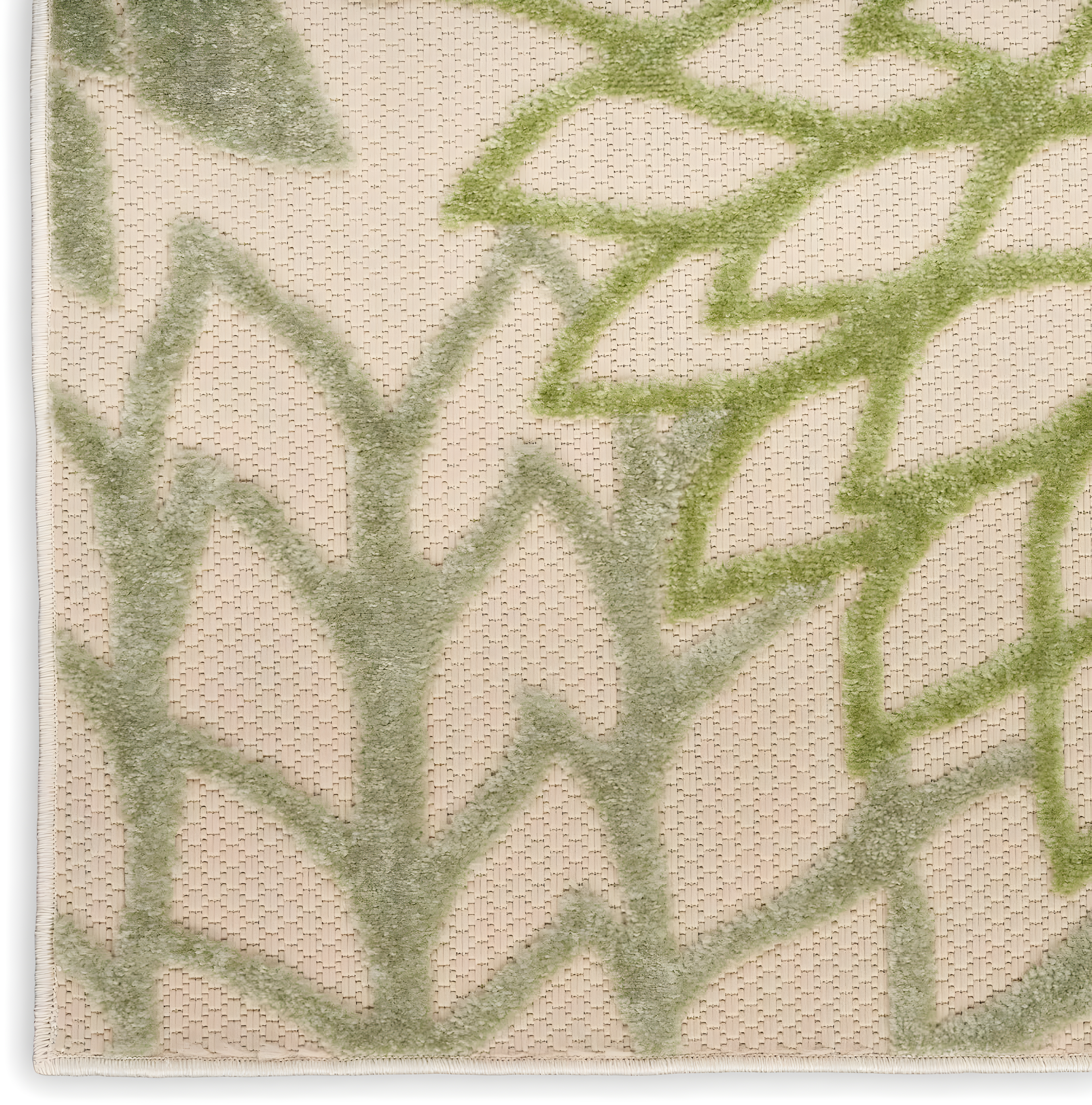 Nourison Aloha Floral Bloom Flatweave High-Low Indoor Outdoor Area Rug Ivory Green 3'6" x 5'6"