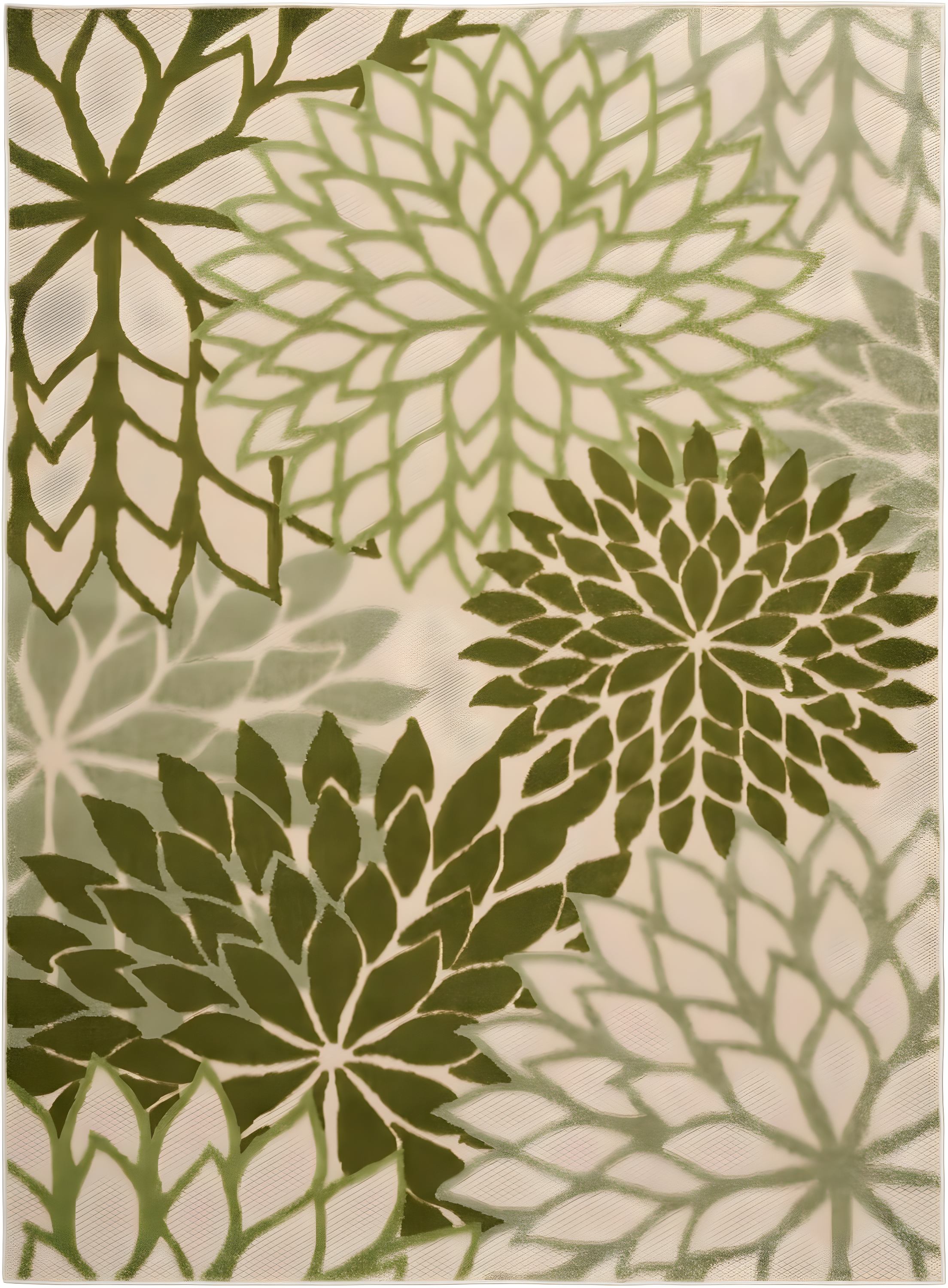 Nourison Aloha Floral Bloom Flatweave High-Low Indoor Outdoor Area Rug Ivory Green 3'6" x 5'6"