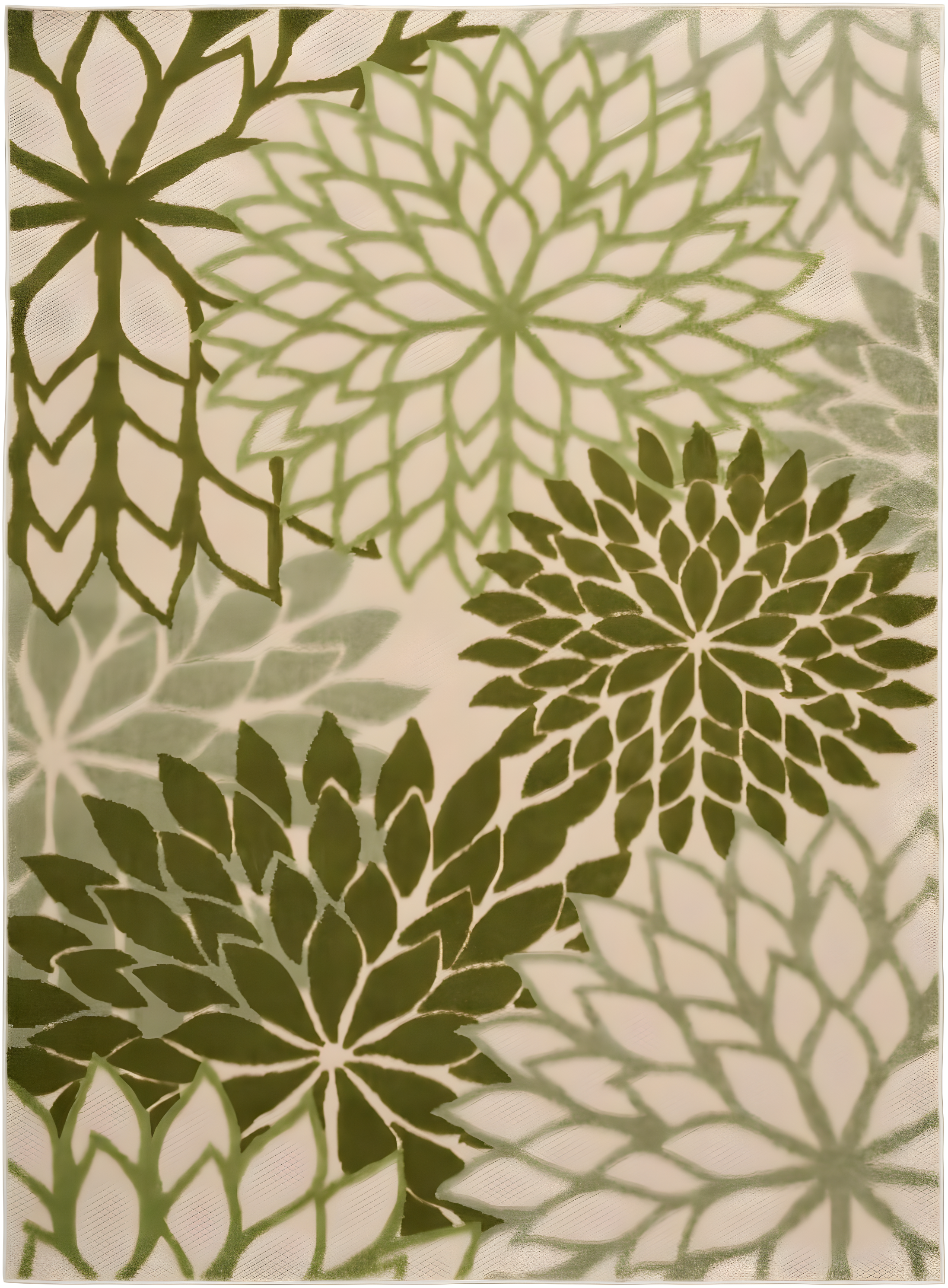 Nourison Aloha Floral Bloom Flatweave High-Low Indoor Outdoor Area Rug Ivory Green 3'6" x 5'6"