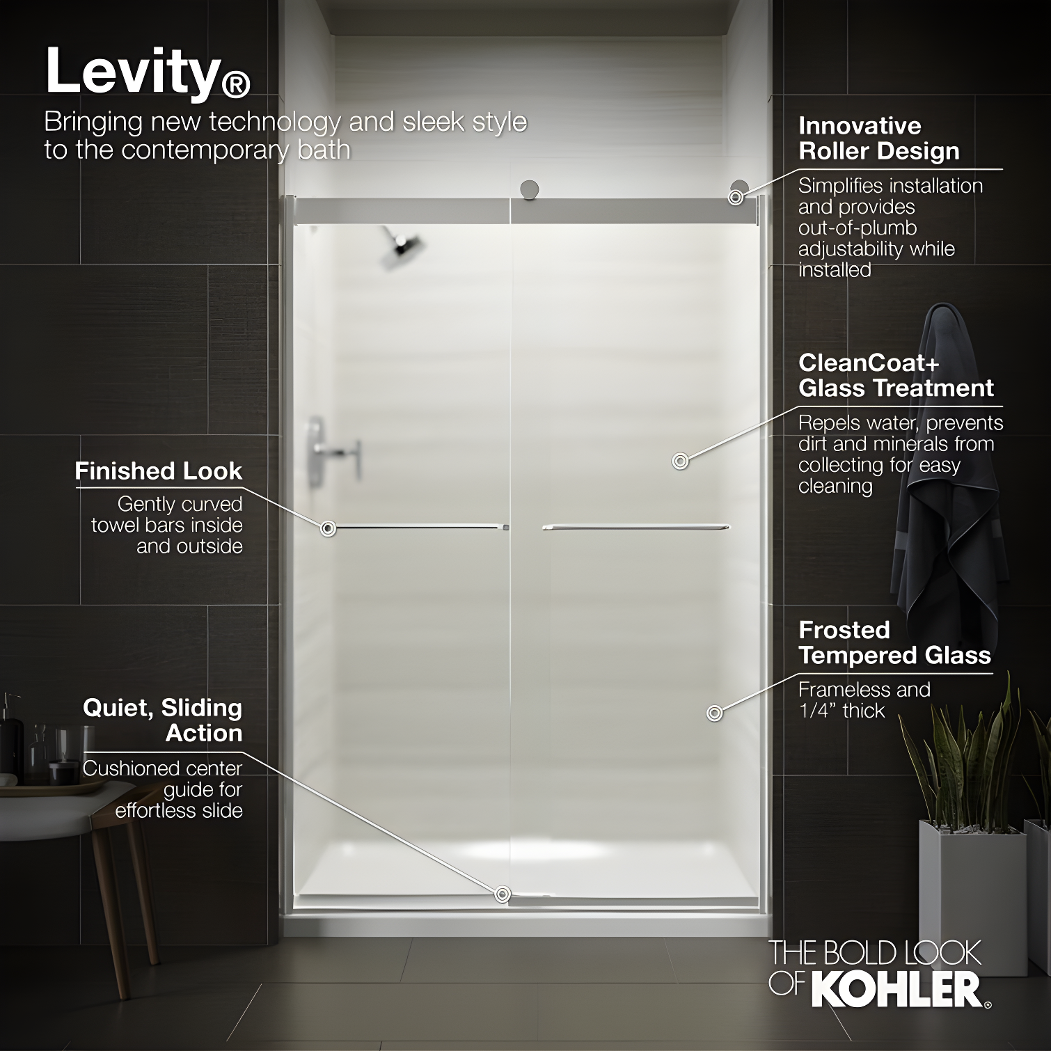 Levity 59.63" x 74" Bypass Shower Door with CleanCoat® Technology