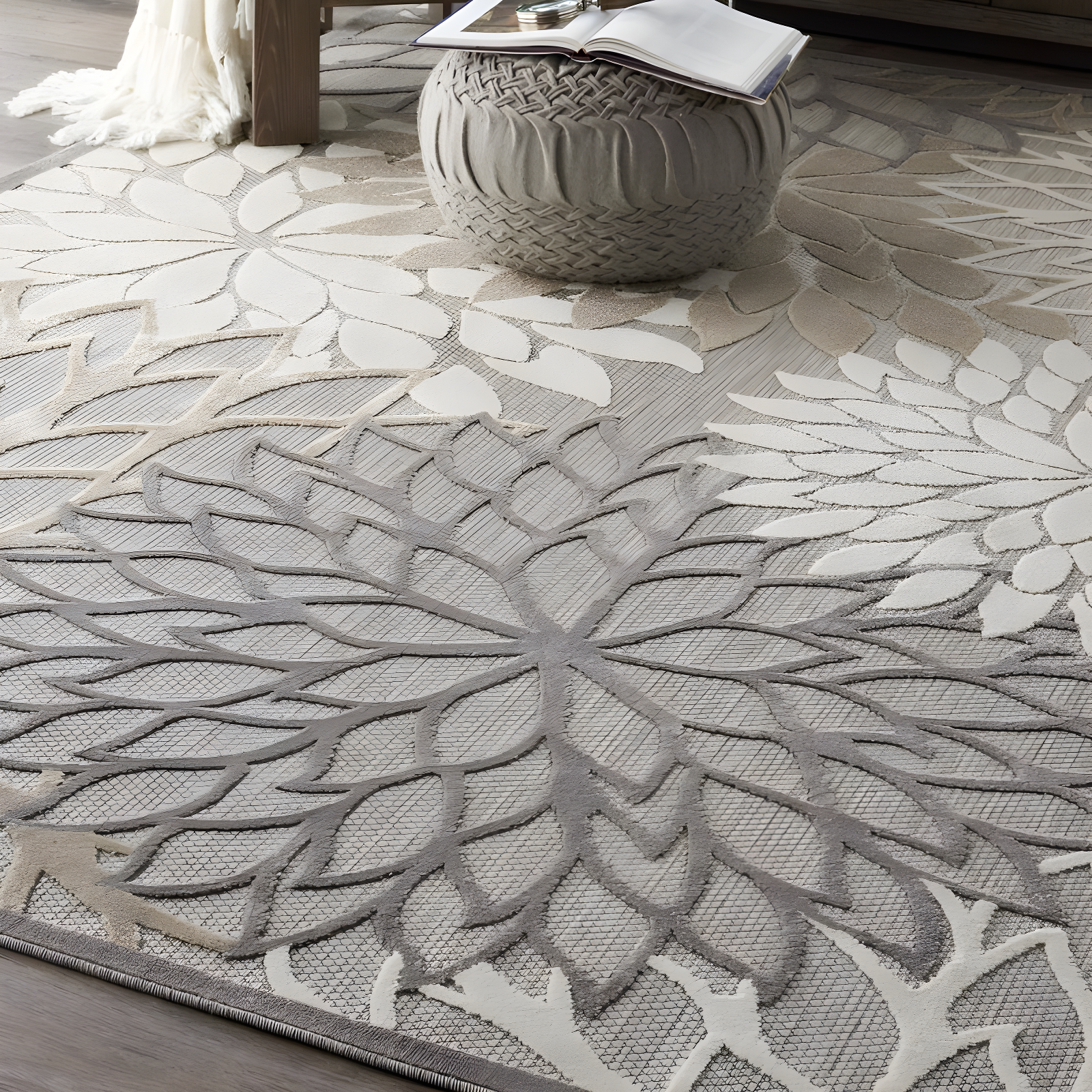 Nourison Aloha Floral Bloom Flatweave High-Low Indoor Outdoor Area Rug Natural 7' x 10'