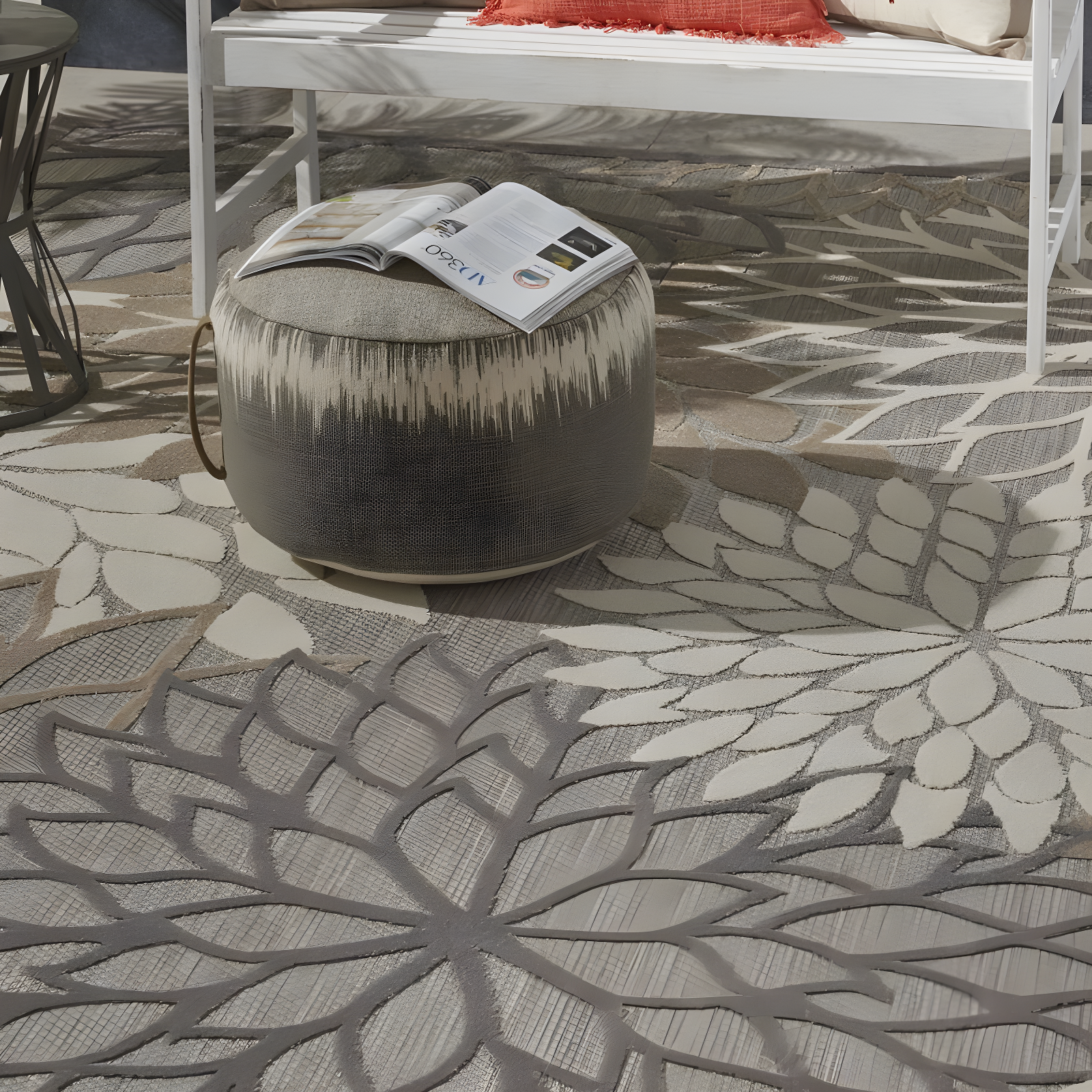 Nourison Aloha Floral Bloom Flatweave High-Low Indoor Outdoor Area Rug Natural 7' x 10'