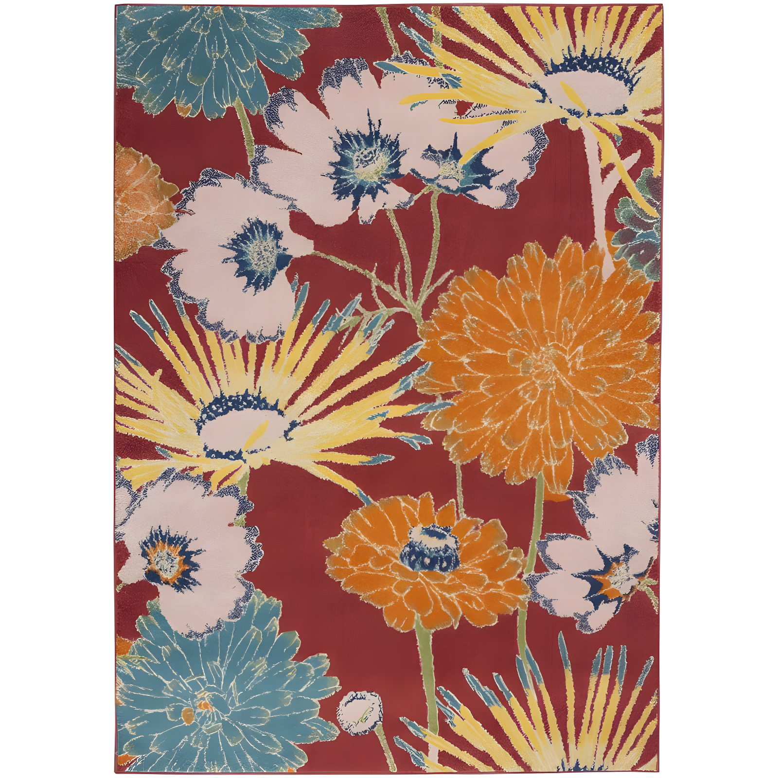 Nourison Allur Oversized Flowers Indoor Area Rug Red Multicolor 5'3" x 7'3"