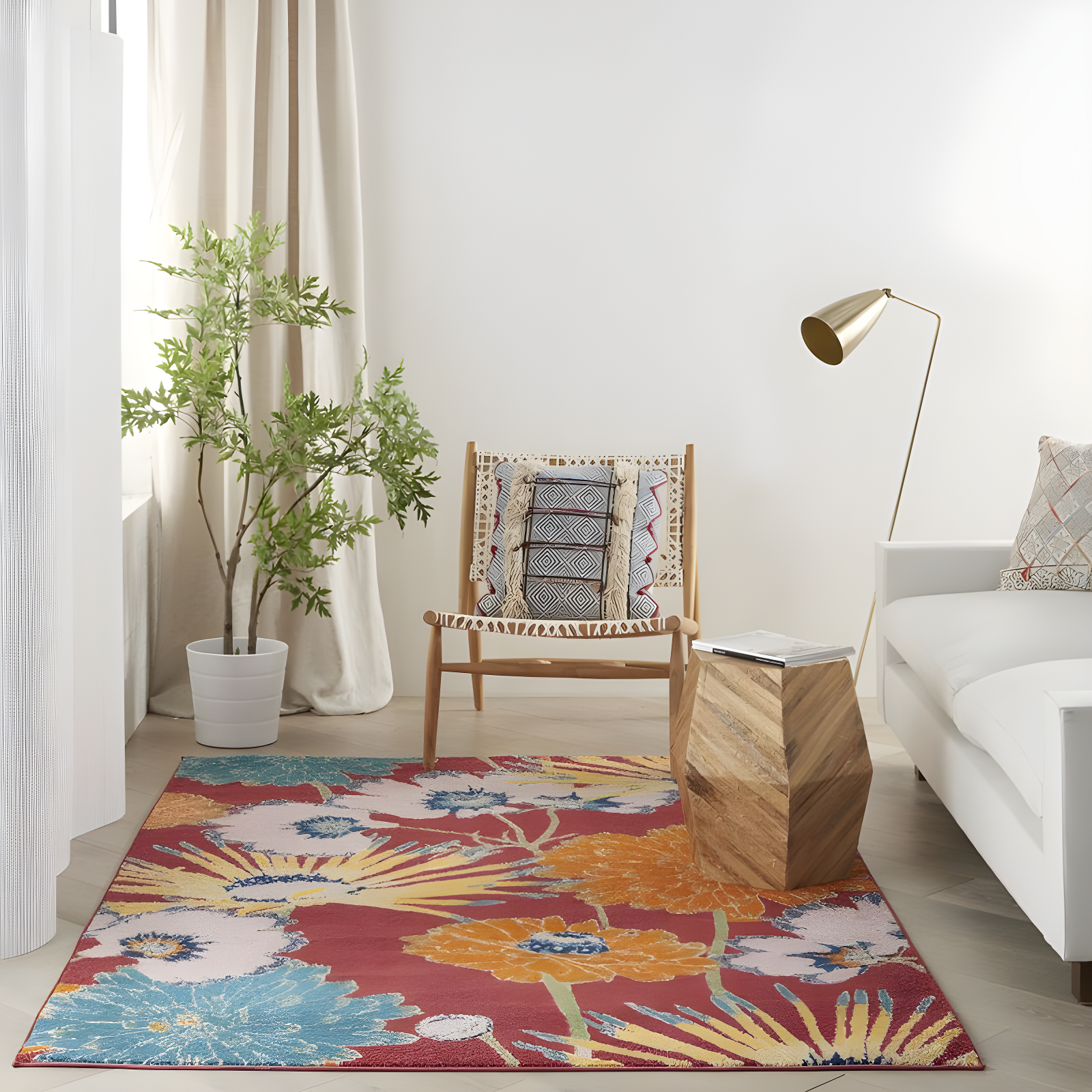 Nourison Allur Oversized Flowers Indoor Area Rug Red Multicolor 5'3" x 7'3"