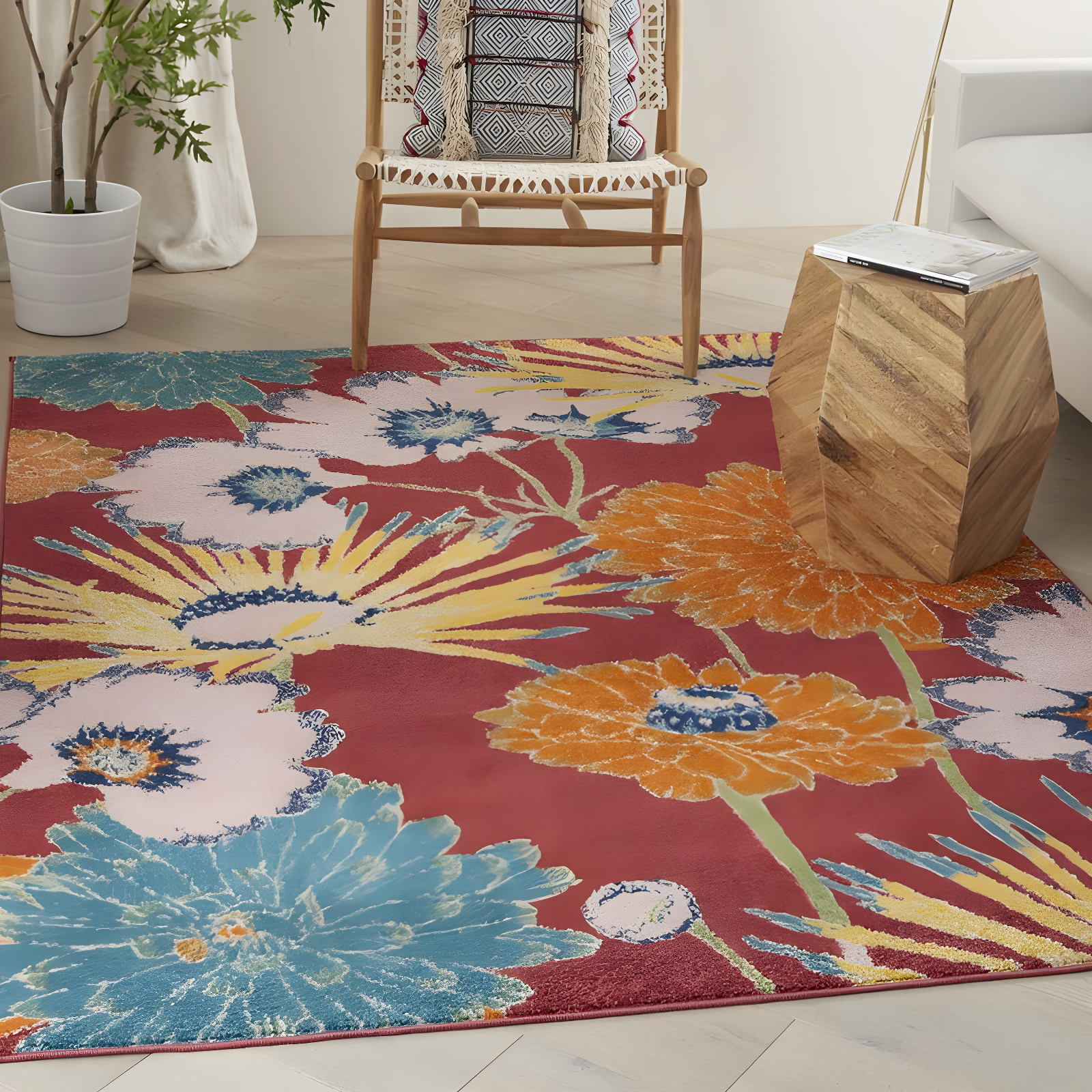 Nourison Allur Oversized Flowers Indoor Area Rug Red Multicolor 5'3" x 7'3"