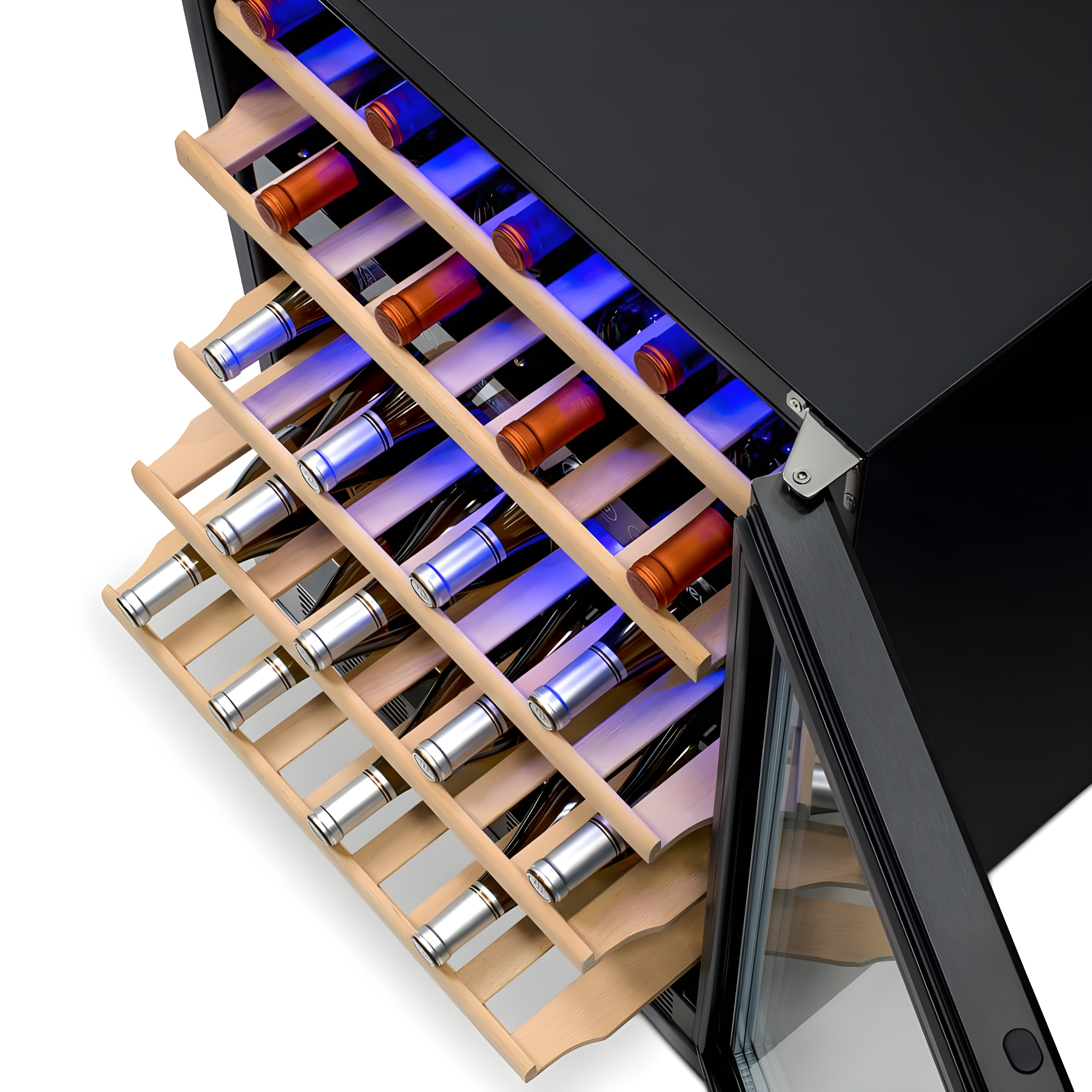 Newair 24” Built-in 46 Bottle Dual Zone Wine Cooler with Removable Beechwood Shelves in Black Stainless Steel