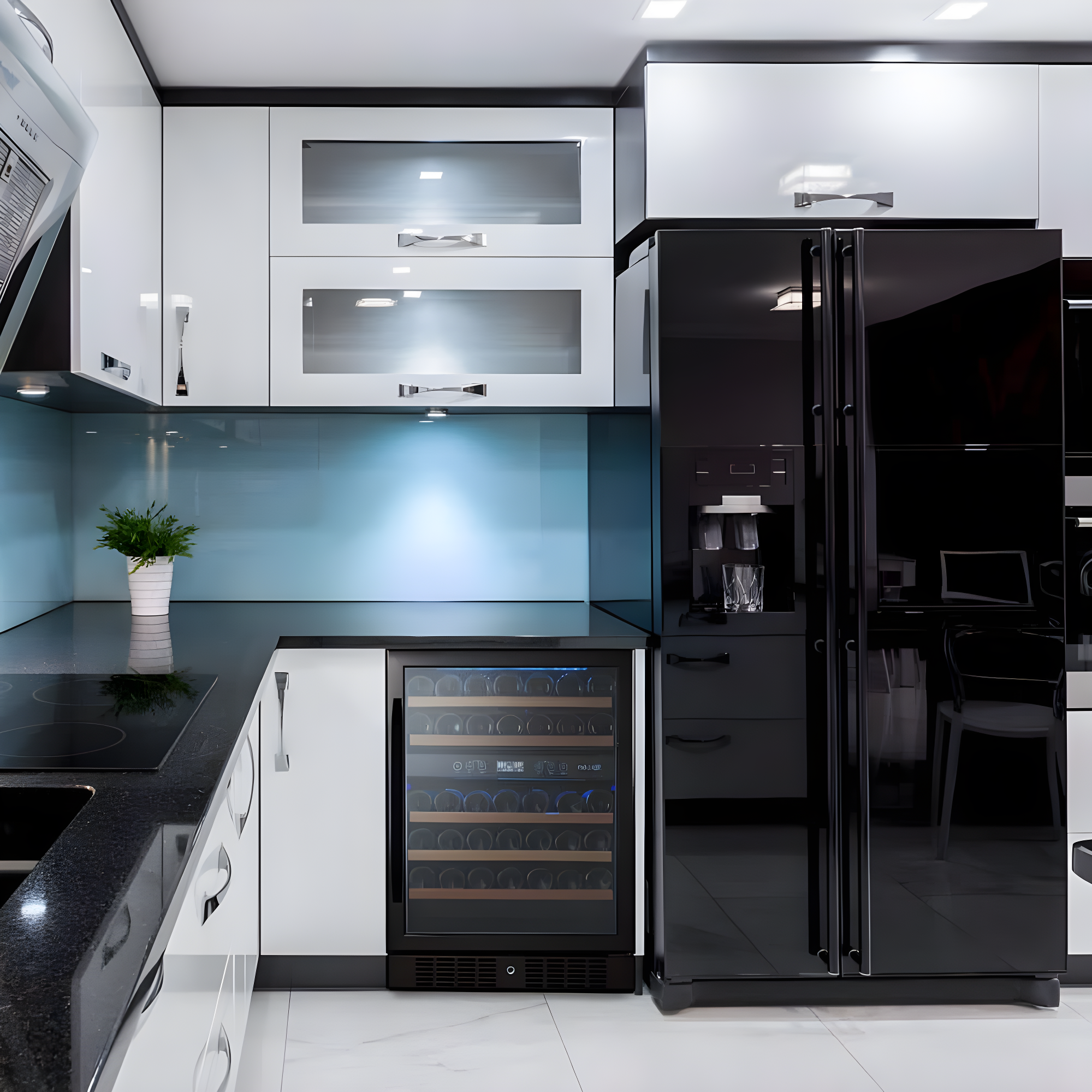 Newair 24” Built-in 46 Bottle Dual Zone Wine Cooler with Removable Beechwood Shelves in Black Stainless Steel