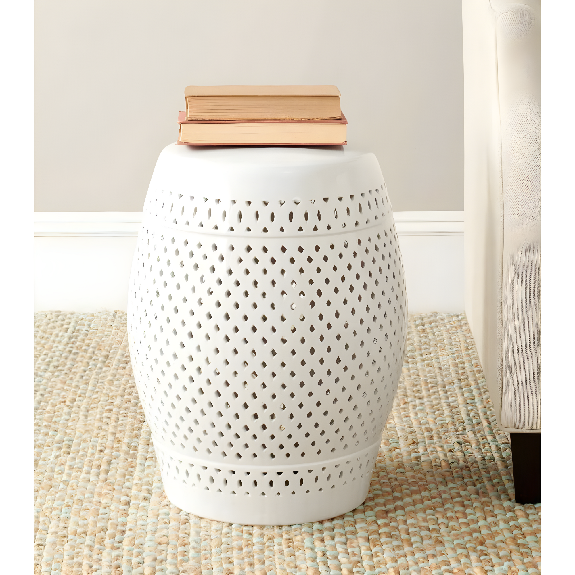 Diamond Garden Stool - Indoor/Outdoor - ACS4507 - White - Safavieh