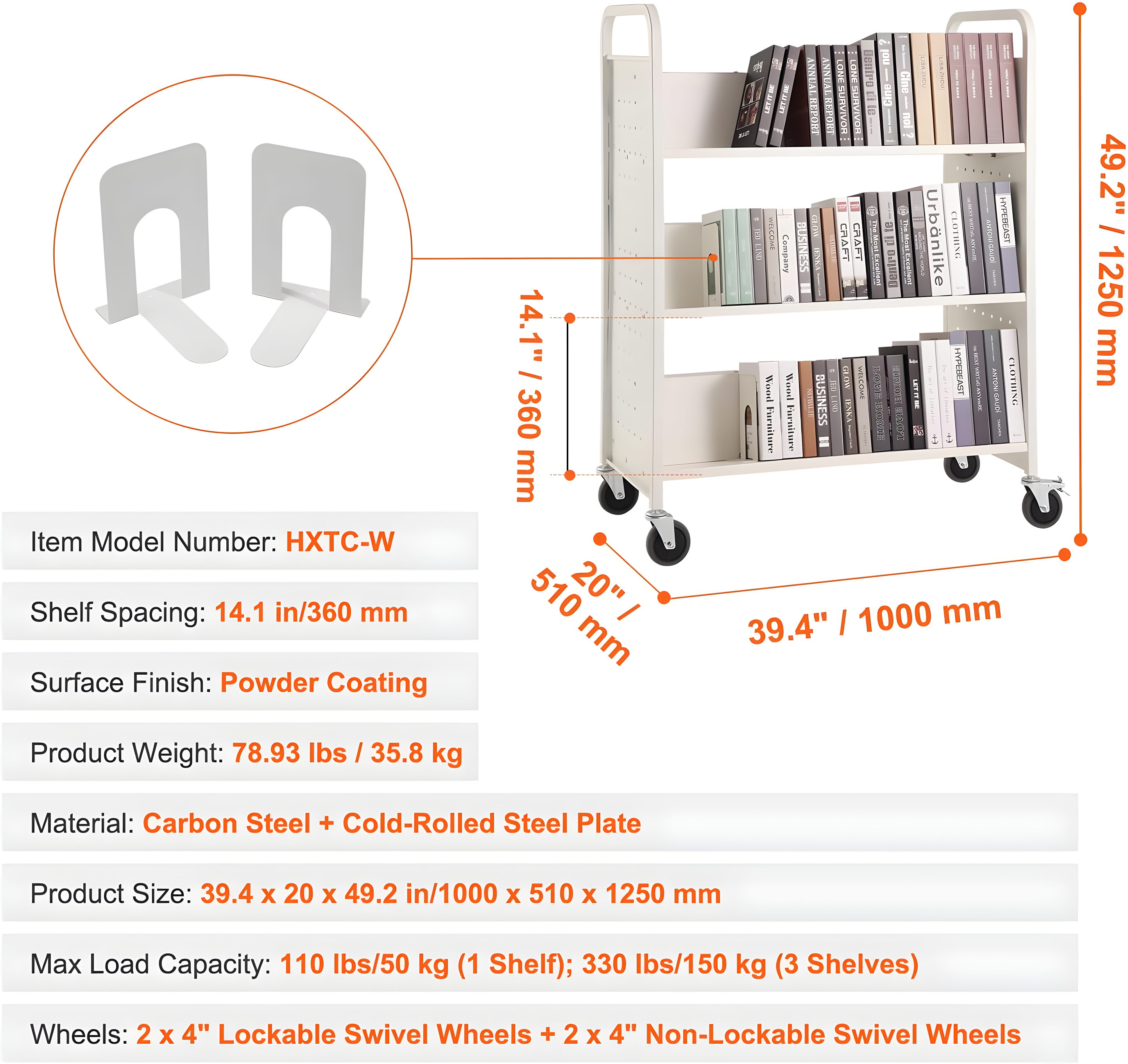 Stellweilan Tessberg 49.2'' H Book Cart with Wheels