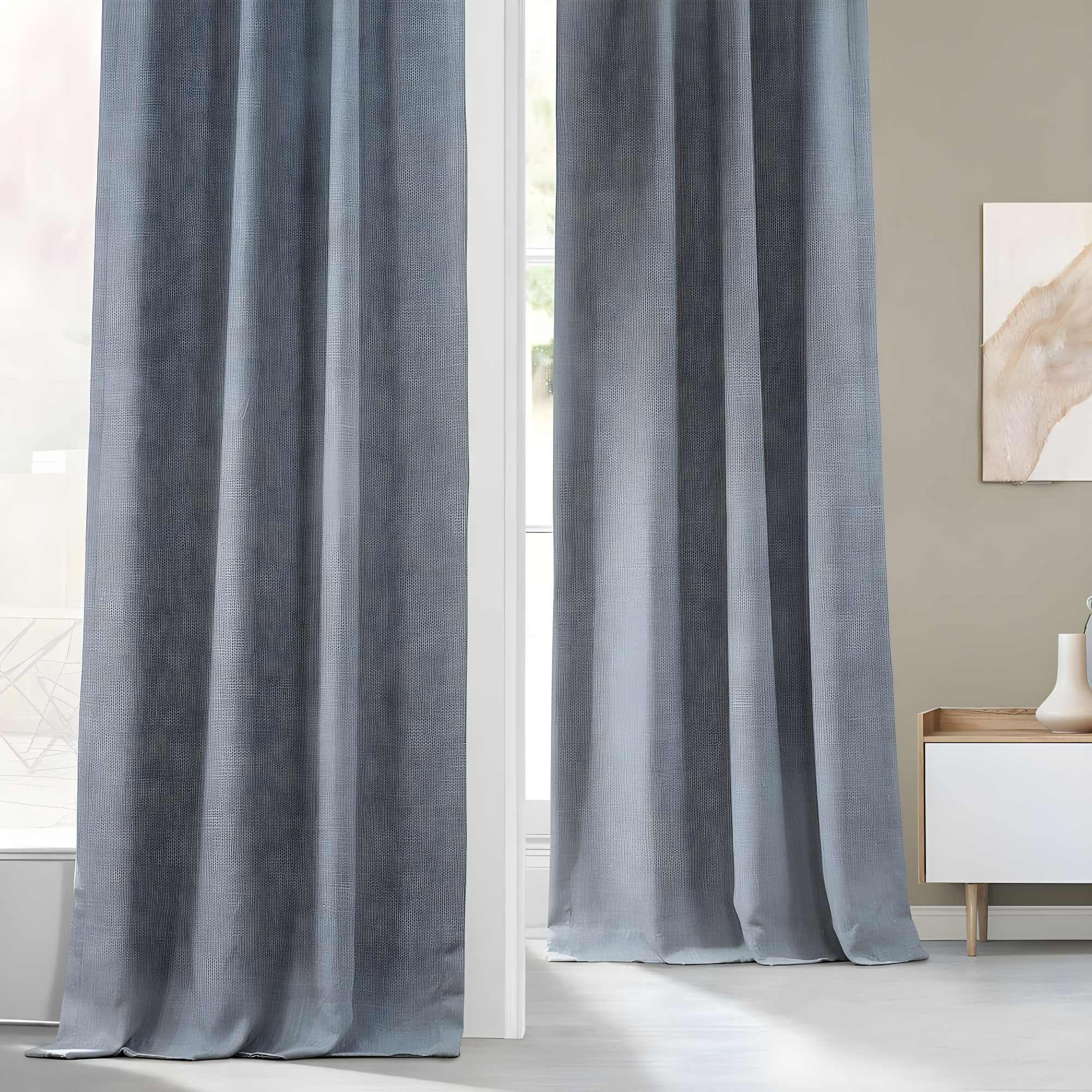 Heather Grey Faux Linen Room Darkening Curtain (1 Panel), Heather Grey, 50W X 96L