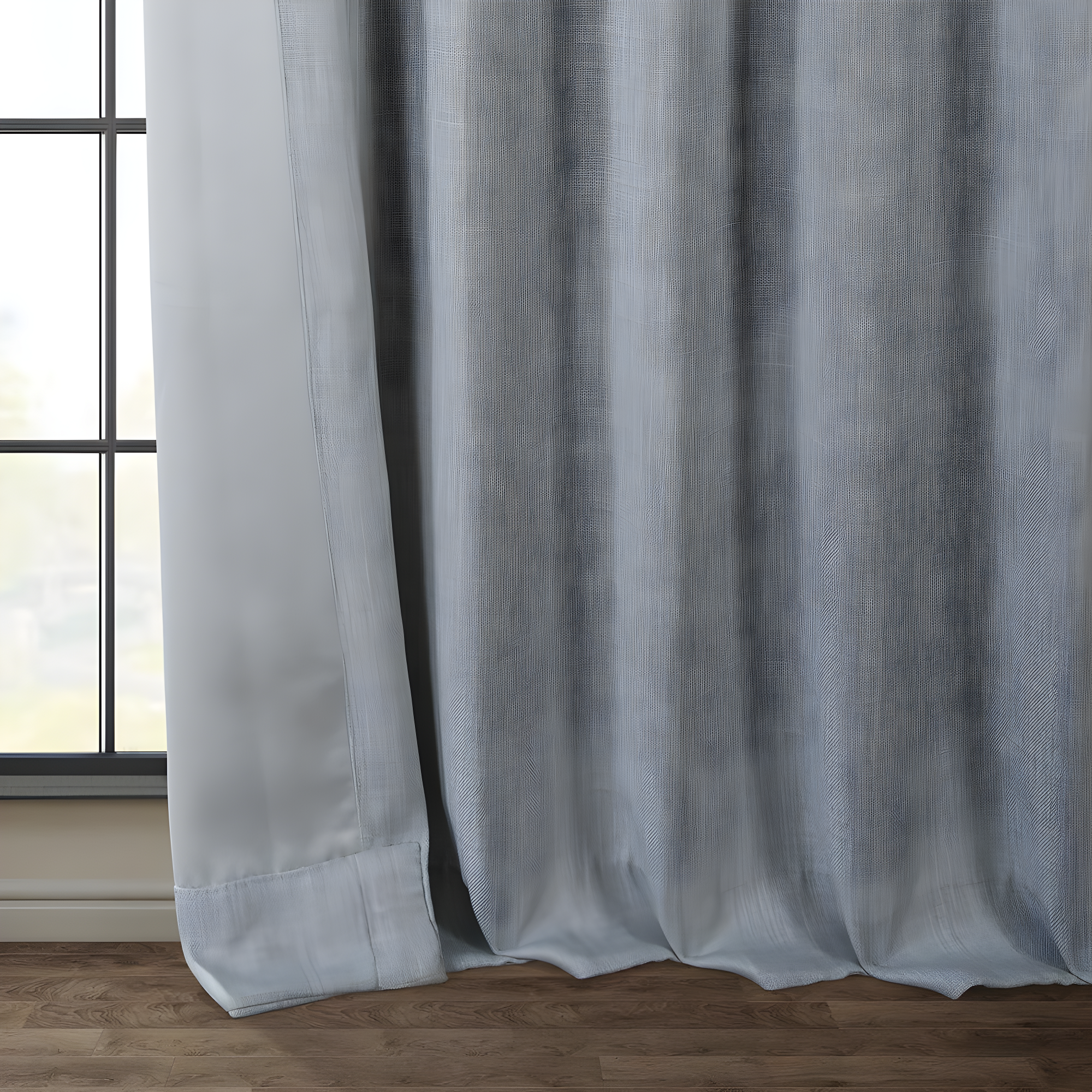 Heather Grey Faux Linen Room Darkening Curtain (1 Panel), Heather Grey, 50W X 96L