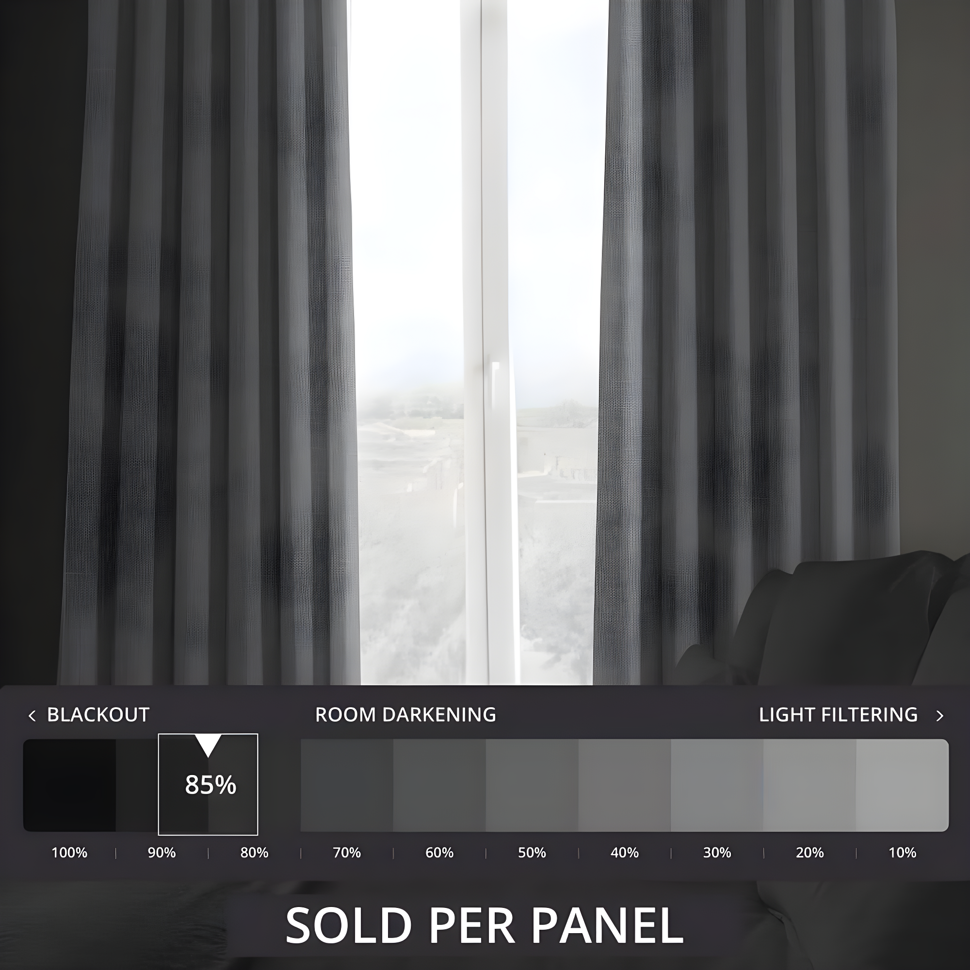 Heather Grey Faux Linen Room Darkening Curtain (1 Panel), Heather Grey, 50W X 96L