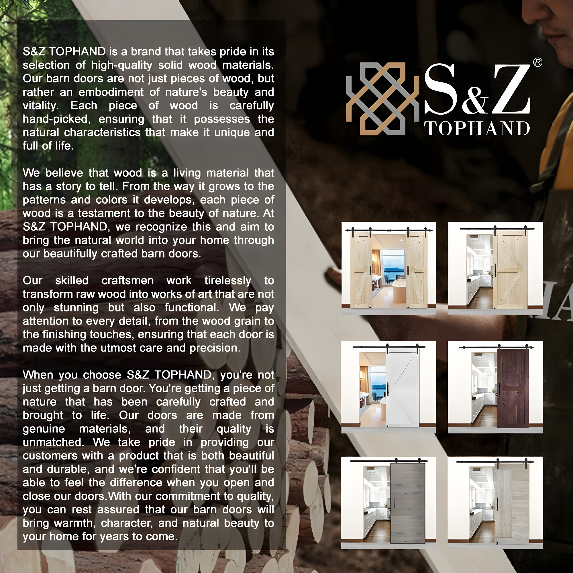 S&Z TOPHAND Barn Door, Unfinished British Brace Barn Door/Country Style/Solid Wood/Sliding Door/Durable