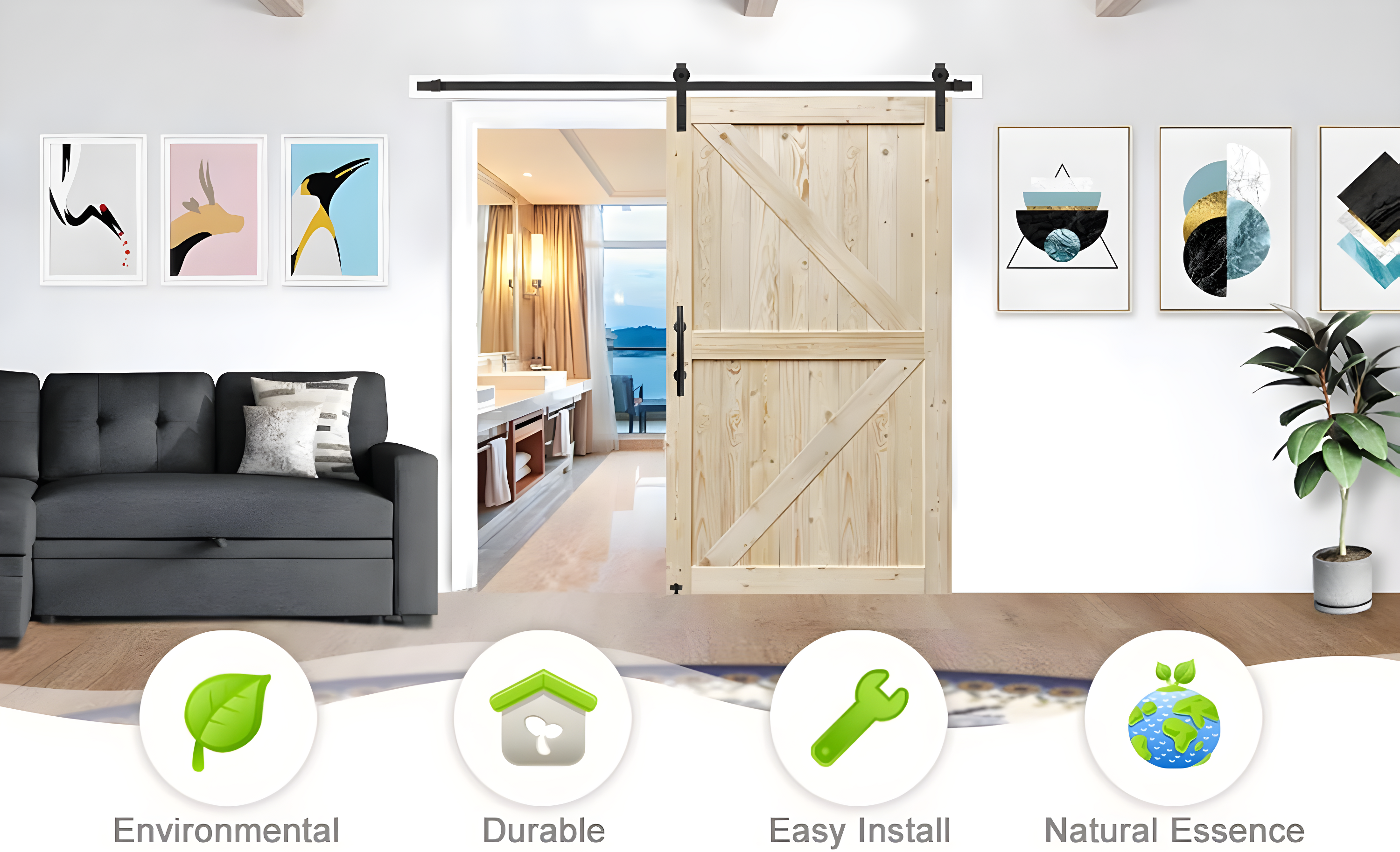 Barn Door, Unfinished British Brace Barn Door/Country Style/Solid Wood/Sliding Door/Durable