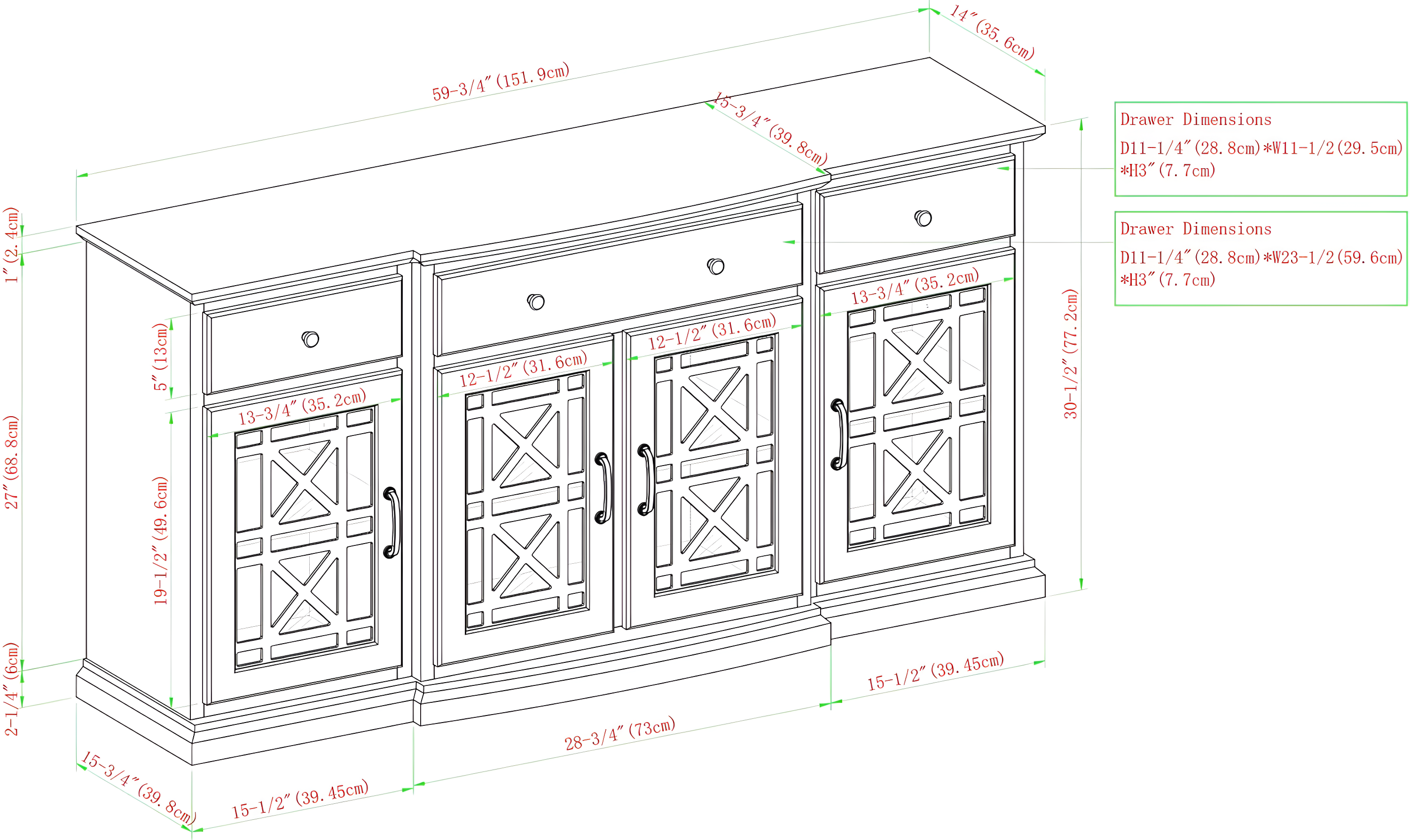 Saugeries Fretwork Detailed Glass Door Sideboard
