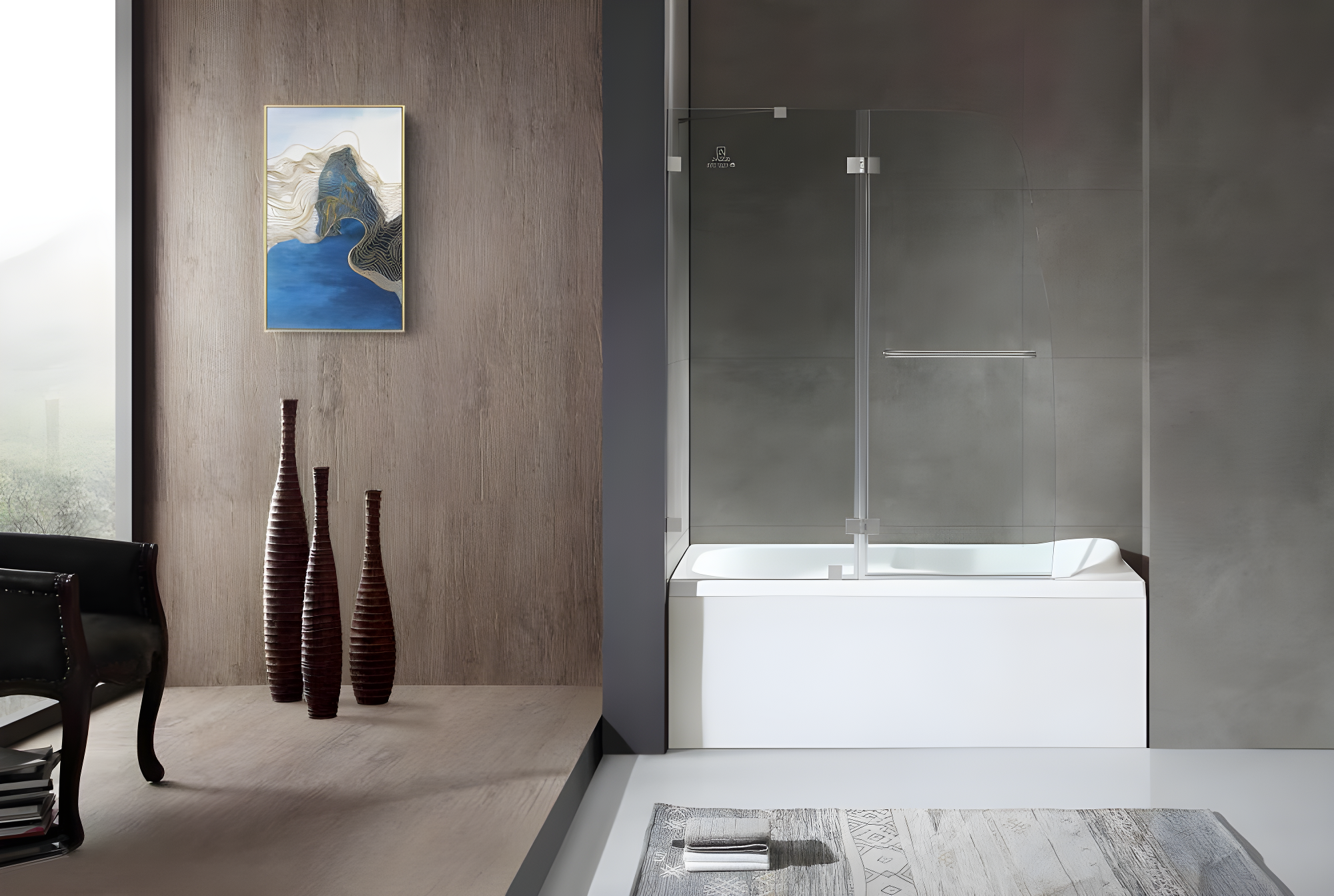 Herald Series 58" H Hinged Frameless Tub Door