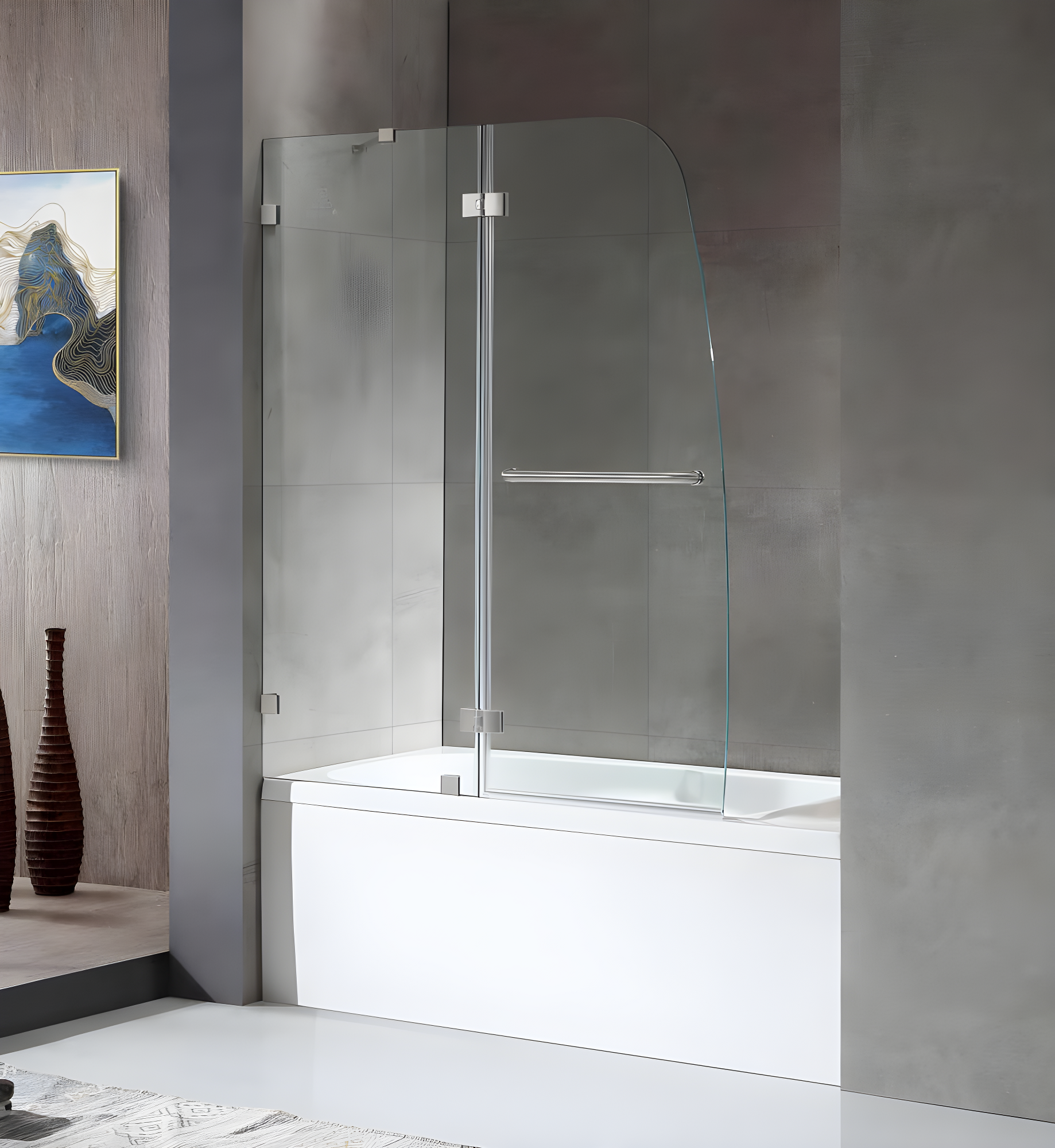 Herald Series 58" H Hinged Frameless Tub Door