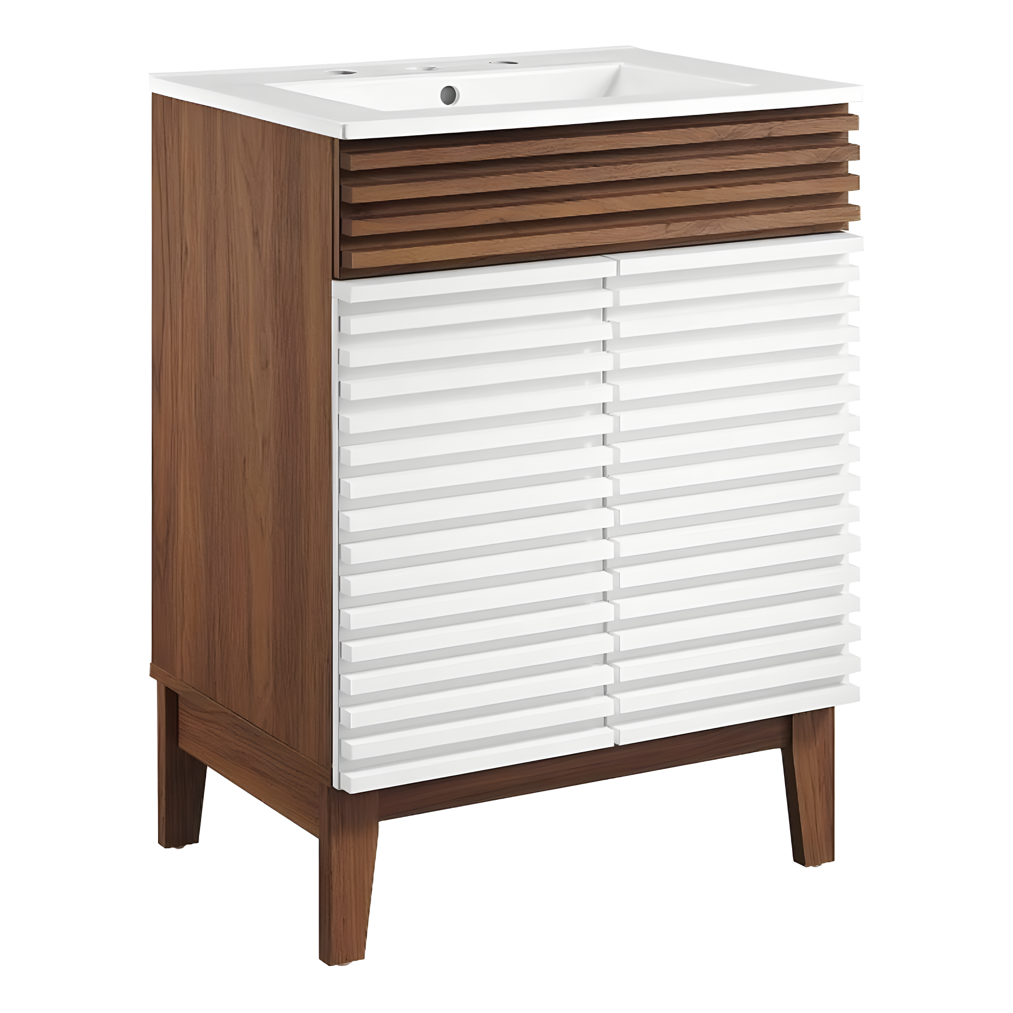 Modway Render Modern Style Wood Bathroom Vanity in White/Walnut