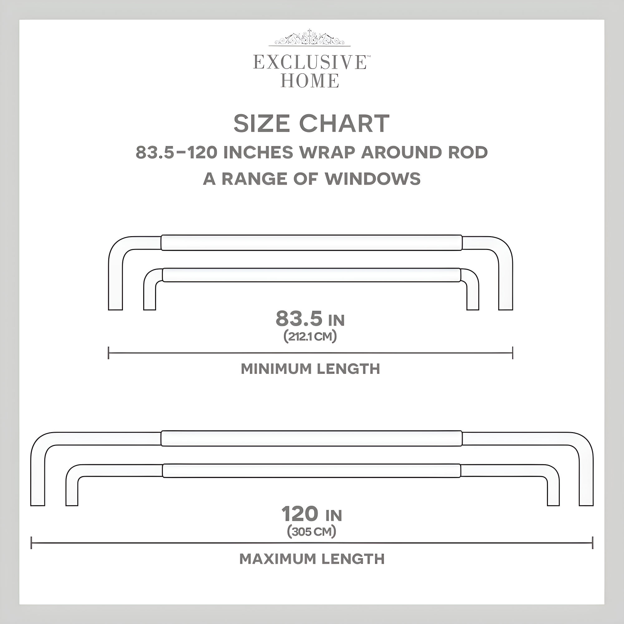 EXCLUSIVE HOME Fetter Wrap Around Double Curtain Rod, Matte Silver, 83.5"-120"