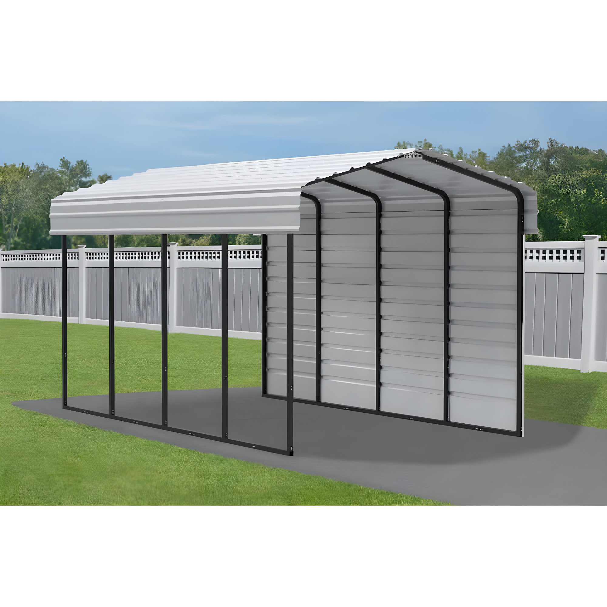 Arrow Arrow Steel Carport with 1 Side Wall Kit, 10x20x09