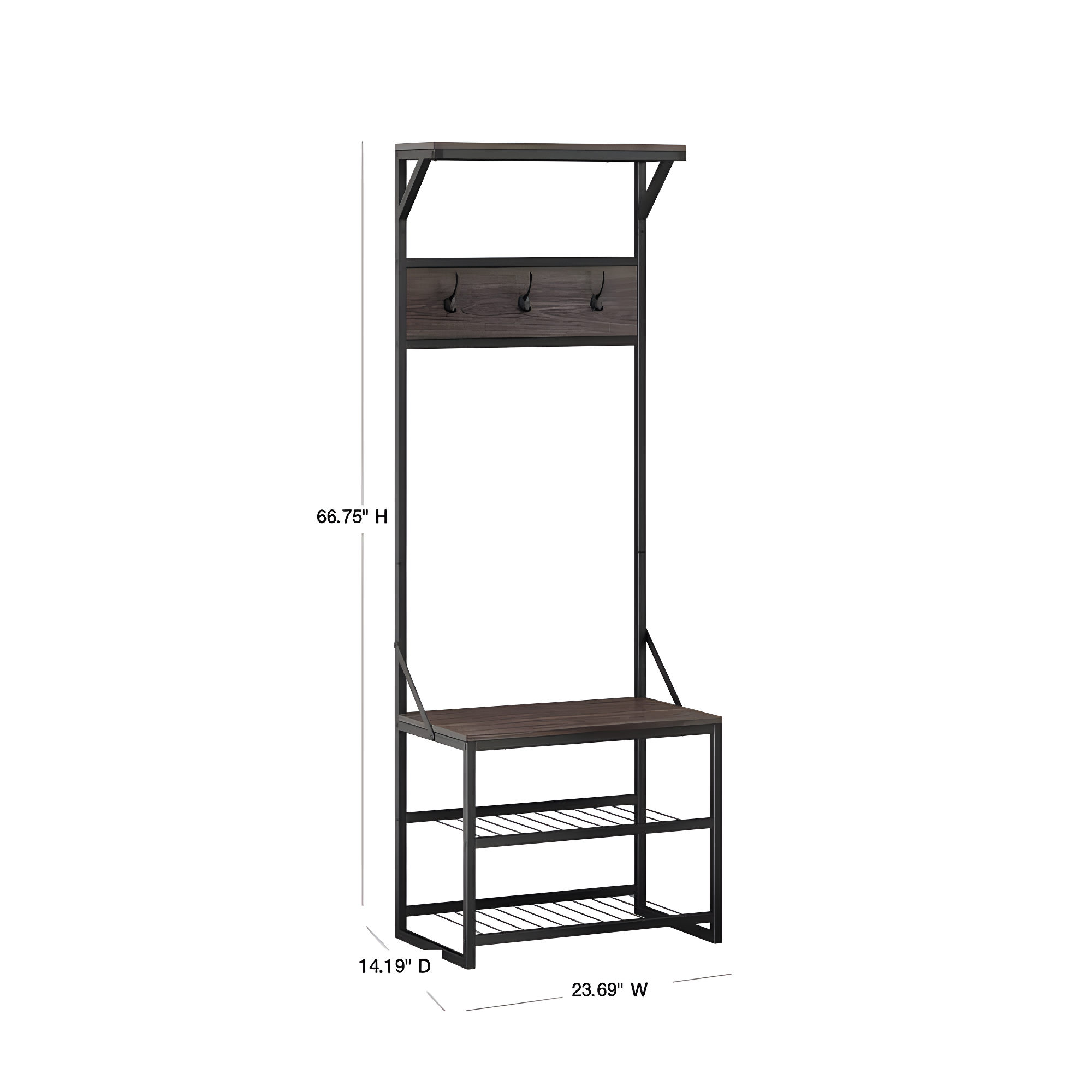 RiverRidge Home RiverRidge Afton Hall Tree Shoe Storage Organizer Cabinet with Hooks and Top Storage Shelf Entryway Bench Seat - Weathered Woodgrain and Black Metal Frame
