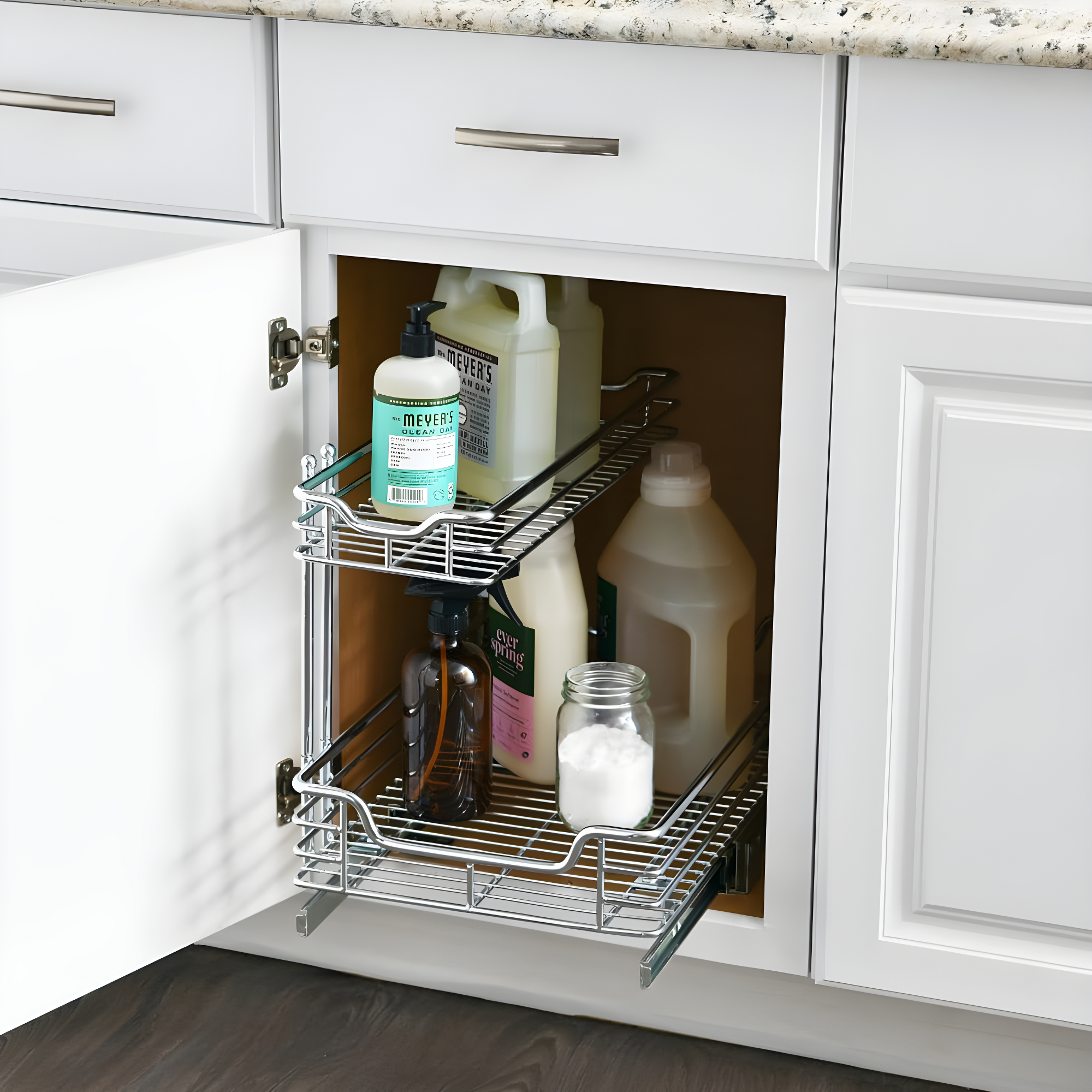 Glidez Multipurpose Chrome-Plated Steel Pull-Out/Slide-Out Storage Organizer for Under Sink or Under Cabinet Use - 2-Tier Design - Chrome