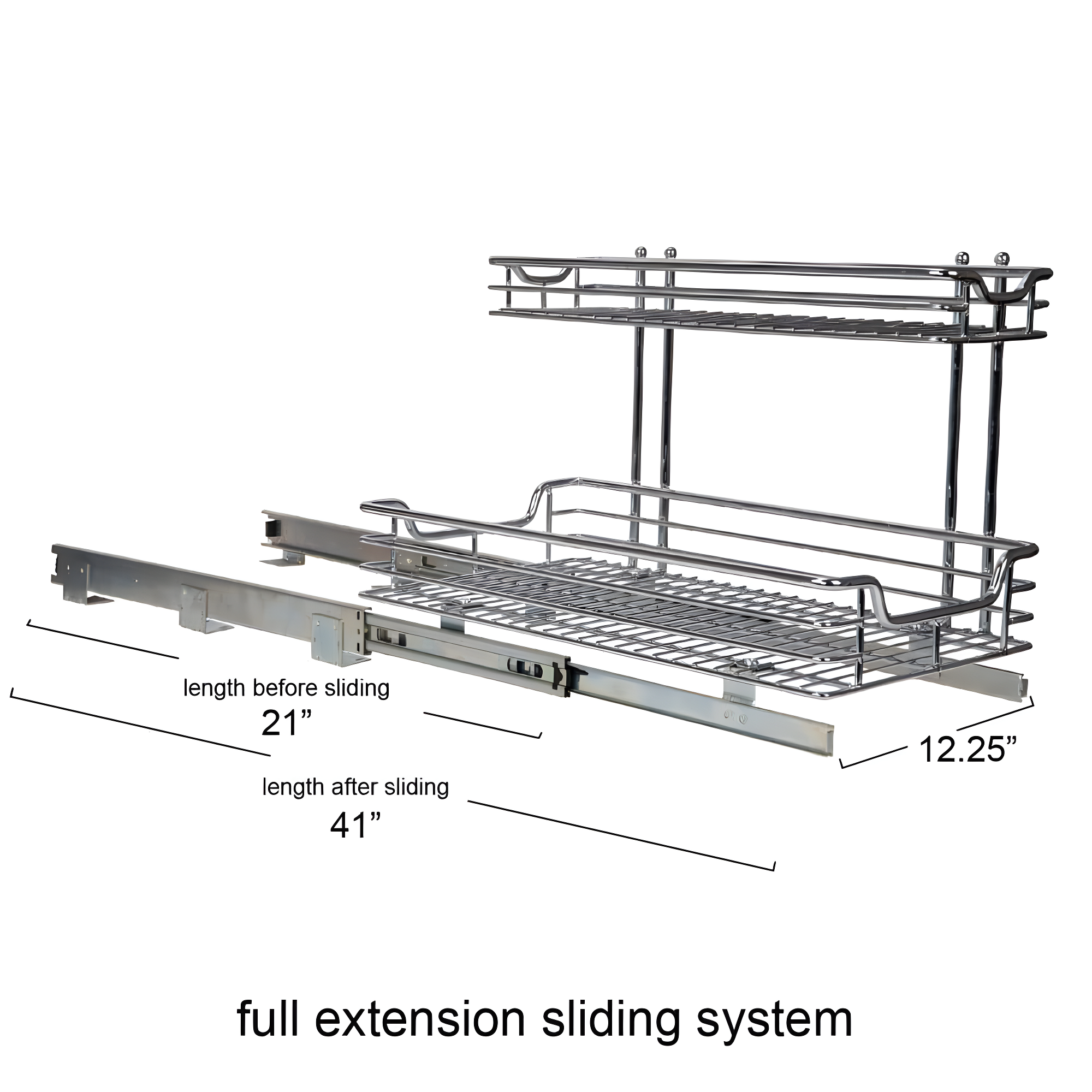 Glidez Multipurpose Chrome-Plated Steel Pull-Out/Slide-Out Storage Organizer for Under Sink or Under Cabinet Use - 2-Tier Design - Chrome