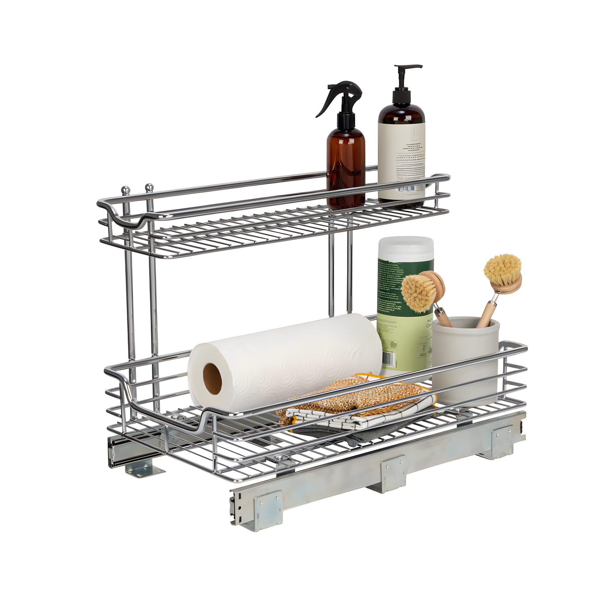 Glidez Multipurpose Chrome-Plated Steel Pull-Out/Slide-Out Storage Organizer for Under Sink or Under Cabinet Use - 2-Tier Design - Chrome