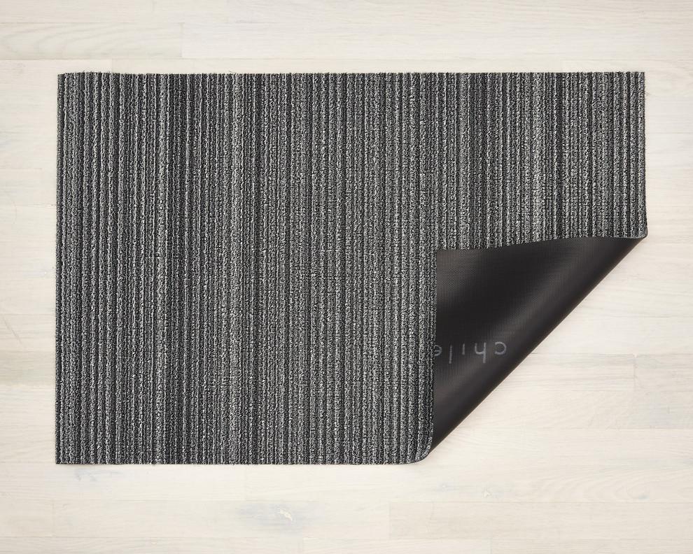 Custom Skinny Stripe Shag Doormat in Shadow - Vinyl, Weather-Resistant