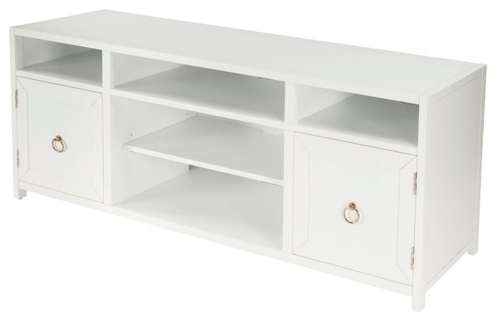 Lark Transitional White Freestanding TV Stand with Cabinet