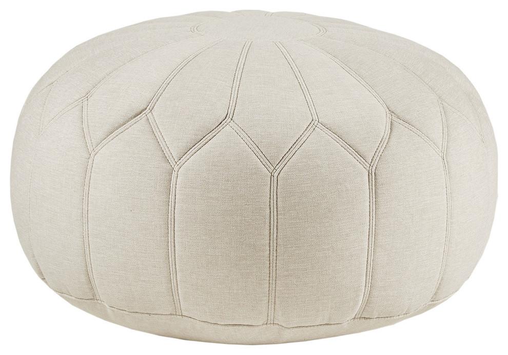Kelsey Sophisticated Round Pouf Ottoman in Soft Brown